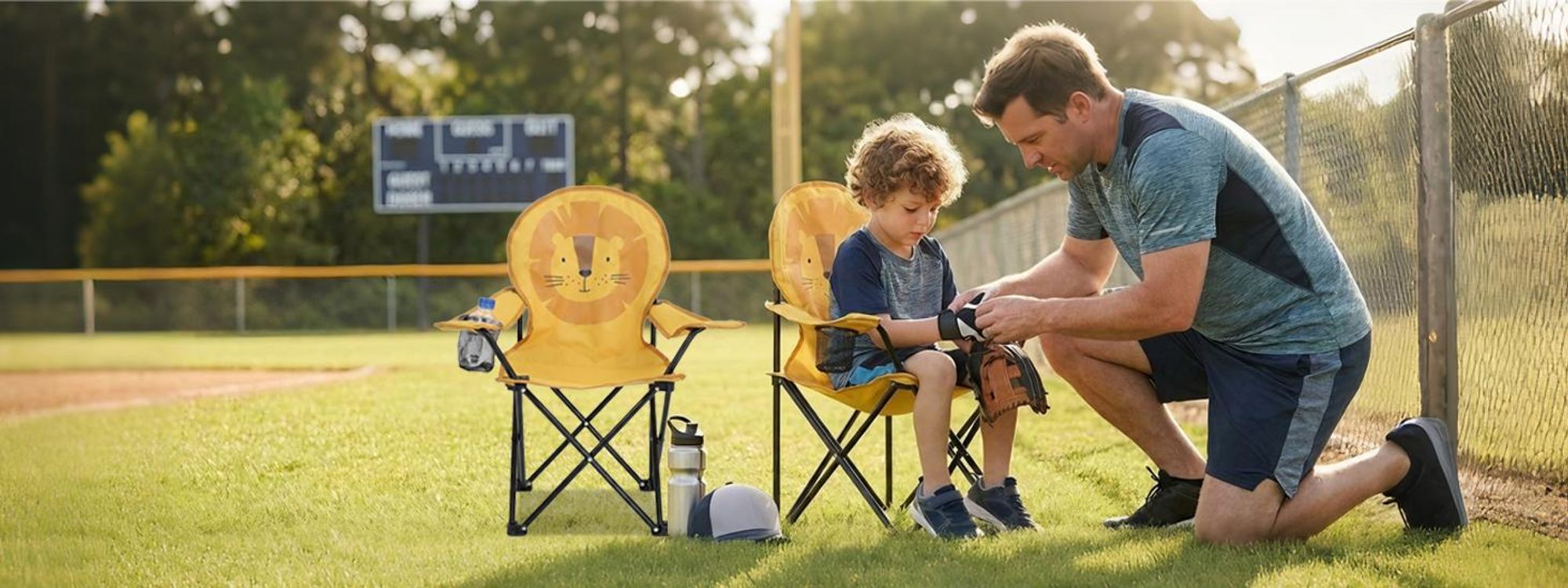 Sunula 2er Set Kinder Campingstuhl mit Getränkehalter, Anglersessel Kinder Klappstuhl, Gelb - Löwe