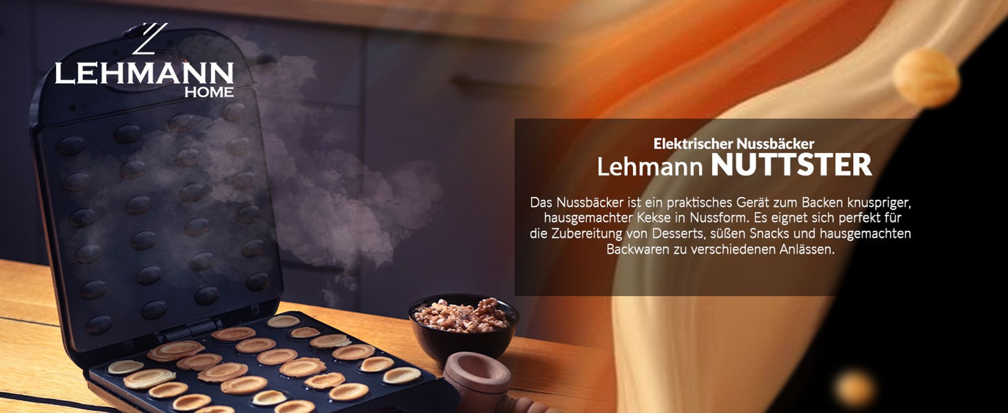 Lehmann Waffeleisen für Nüsse | Elektrischer Nussbäcker, Erdnüsse, Haselnüsse | 24 Hälften | max. 1400 W
