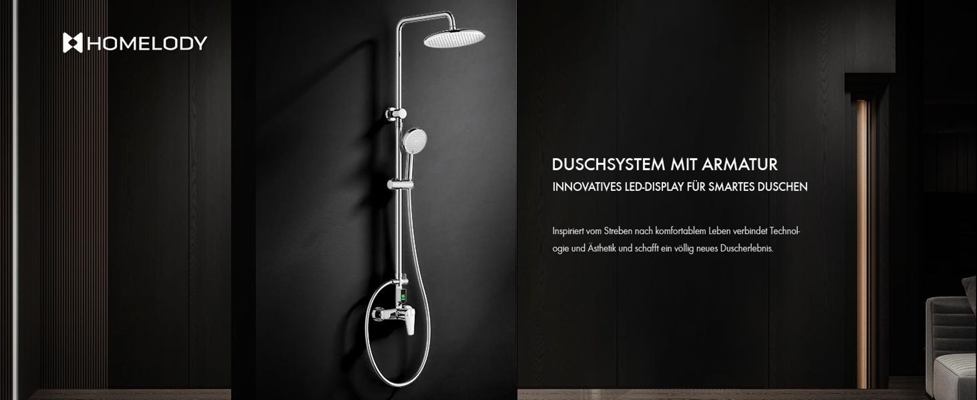 Homelody Duschsystem mit armatur, duscharmatur komplettset mit LED-Anzeige, regendusche mit 250MM kopfbrause und Handbrause, Chrom