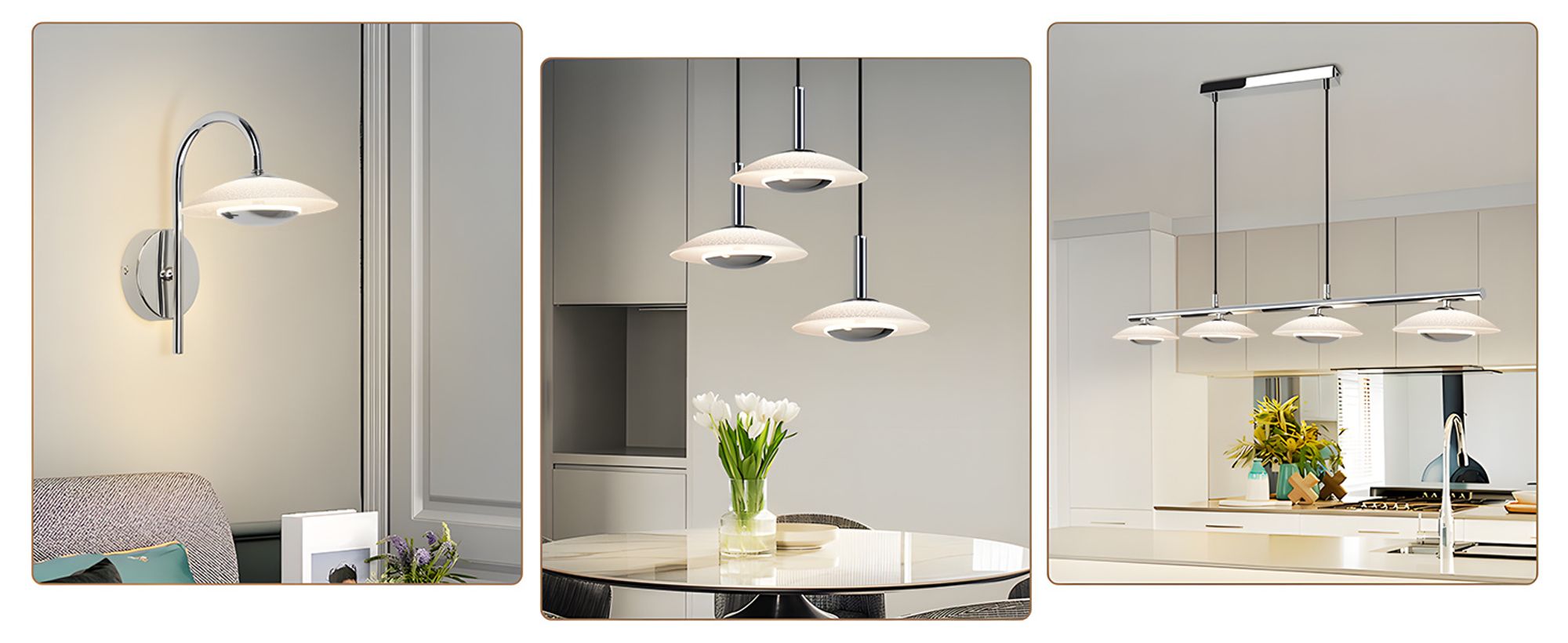 ZMH Pendelleuchte Esstisch LED Hängelampe 3 Flammig  Chrom Glas Metall Rund Pendellampe Esszimmer Modern Hängeleuchte 3000K Warmweiß