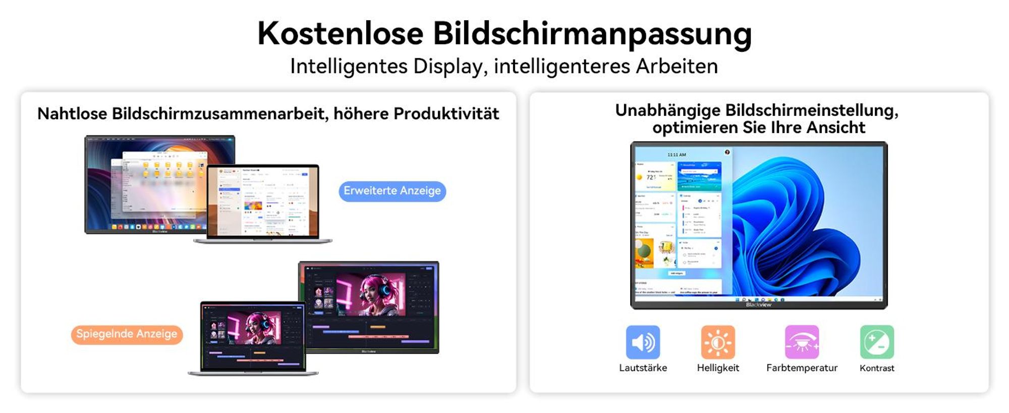 Blackview Table 9 mit Aurabass3 Bluetooth-Box, 16 Zoll FHD tragbarer Monitor, 650g, SÜD , 360° Drehständer, Plug&Play, Kompatibel mit Mac/Win/Android