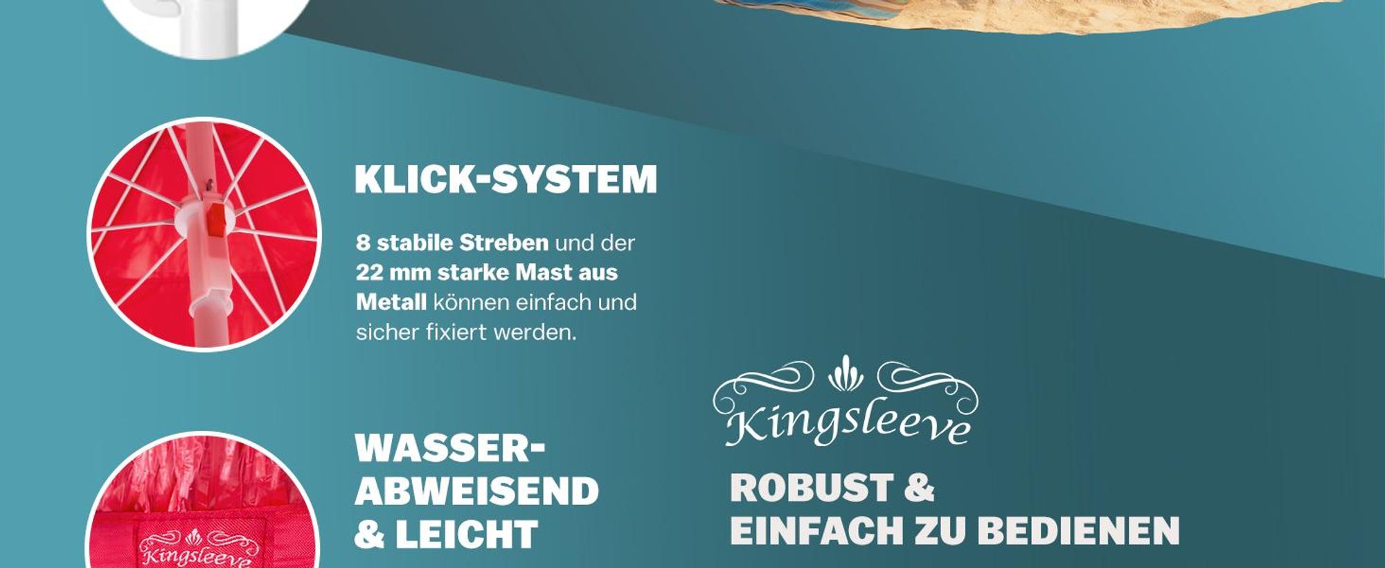 KINGSLEEVE® Sonnenschirm Hawaii Ø160cm Neigbar Höhenverstellbar UV Schutz 30+ Groß Rund Balkon Strand Strohschirm Strandschirm Bast Hawaiischirm Rot
