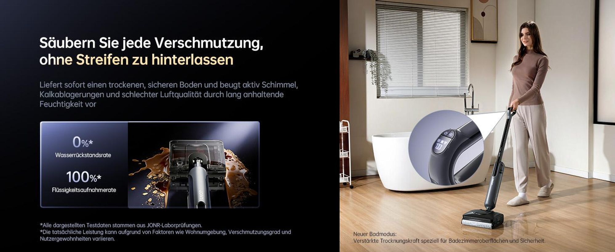 JONR 20000 Pa H2 PRO Nass-Trockensauger, Innovatives Geruchsfreies Design, Heißwasser-Reinigung,1500ml Extra großer Wassertank mit 180° Flachliegend