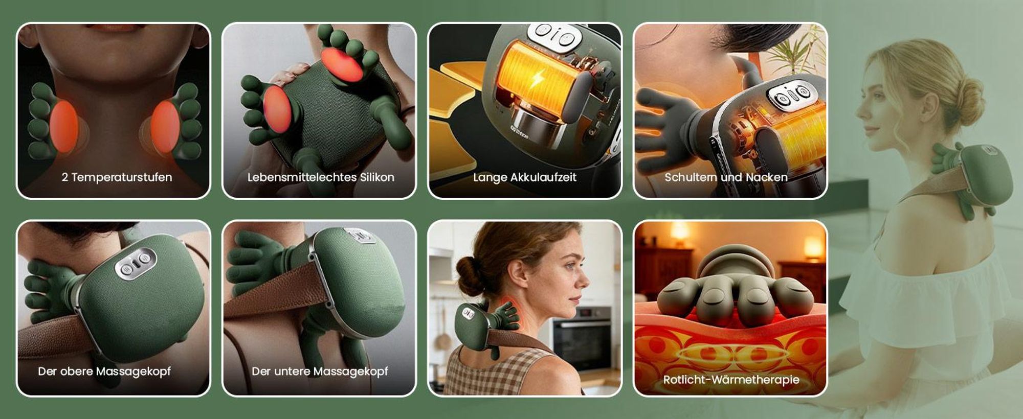 Schulter und Nackenmassagegerät, tragbares beheiztes Massagegerät, Rückenmassagegerät, 4D-Knetmassagegerät, simuliert eine echte Handfläche zur