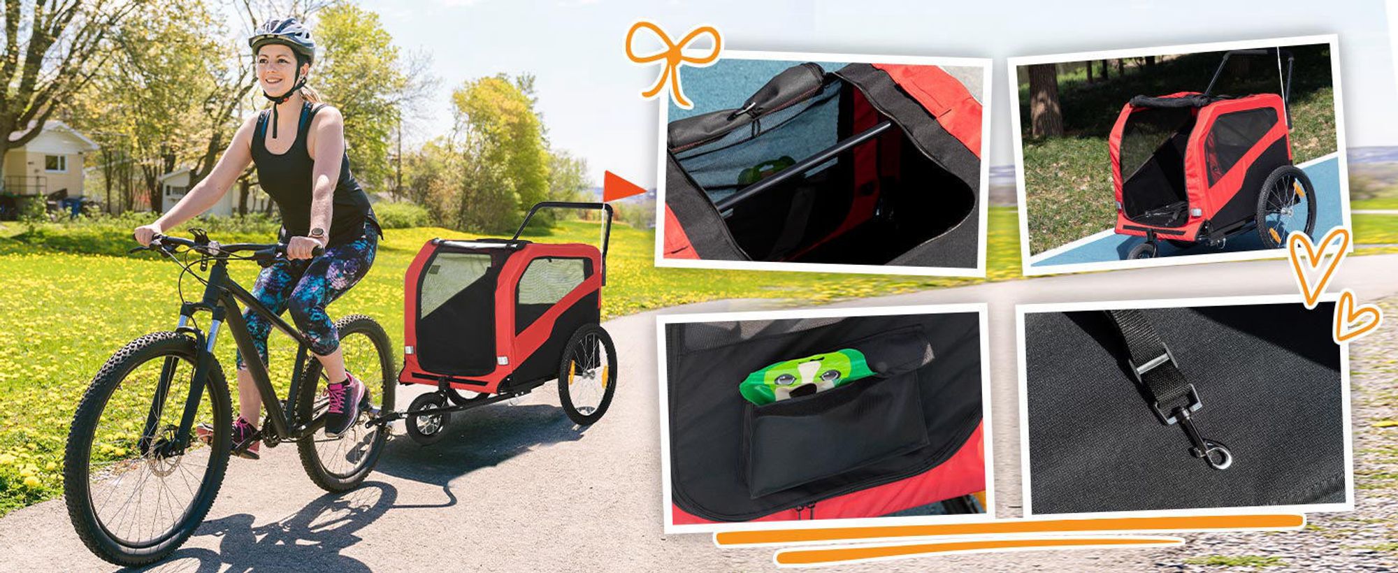 PawHut 2-in-1 Hundeanhänger Fahrradanhänger Hundewagen mit Reflektoren, Rot