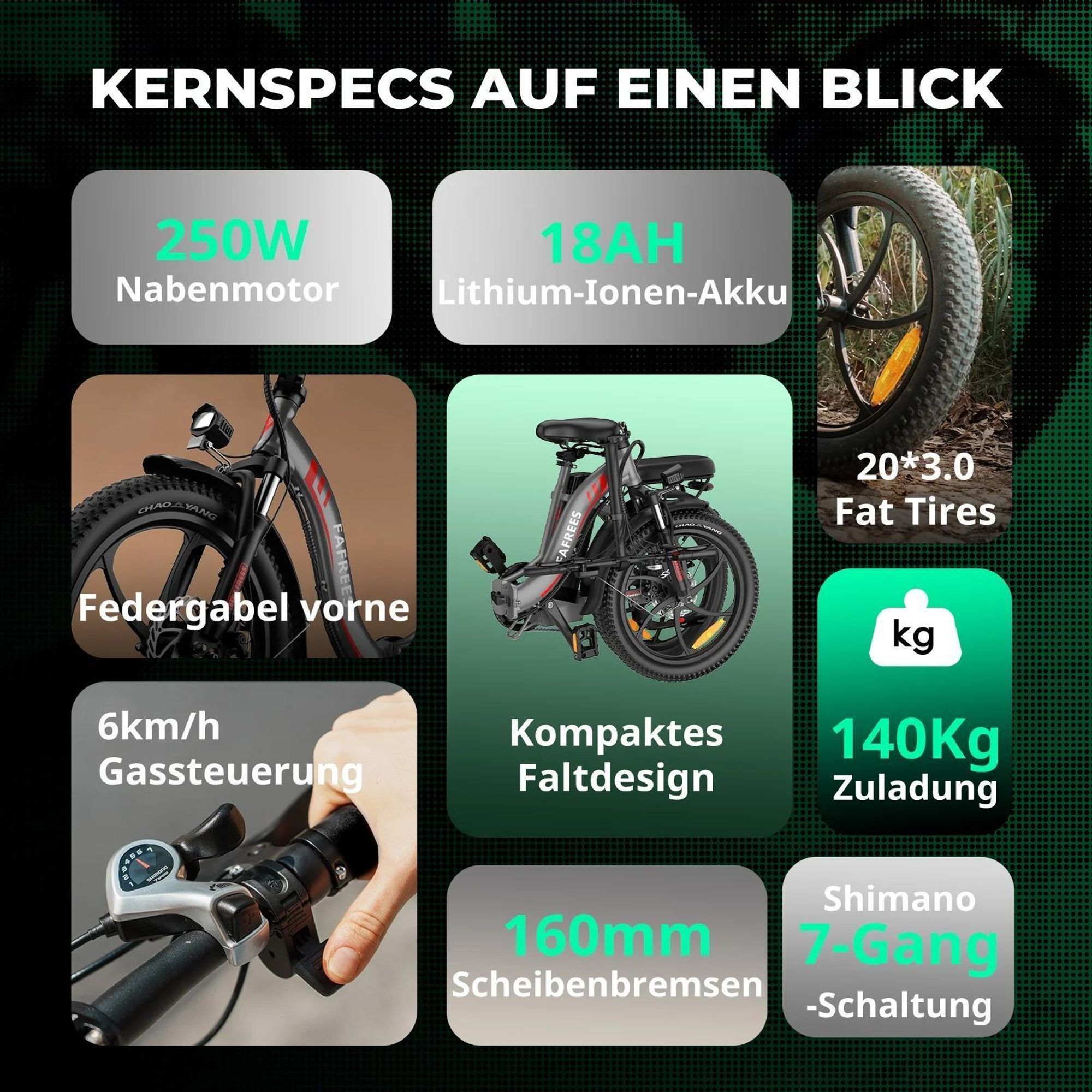 FAFREES F20 City e-bikes - Motor 250W Akku 36V18Ah 20'' Scheibenbremsen - Schwarz