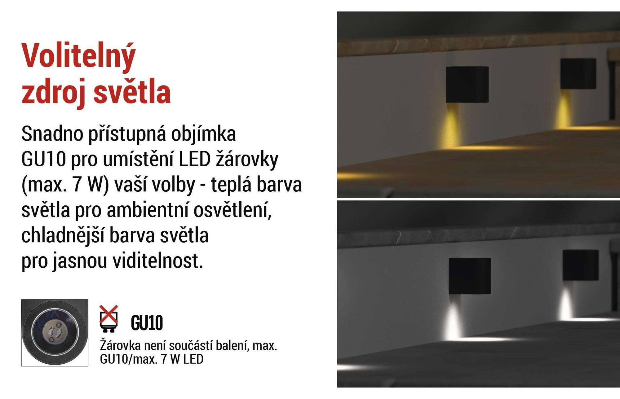 Venkovní nástěnné svítidlo EMOS OCULUS pro dům a zahradu s 1x paticí GU10, vodotěsné, na 1x reflektorovou žárovku max. 35 W, ZGF010P