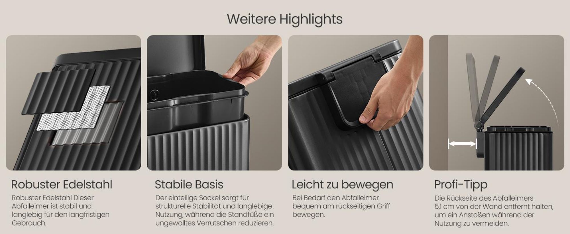 SONGMICS Mülleimer Küche, Abfallbehälter mit Deckel und Pedal, Softclose, Herausnehmbarer Inneneimer, 30 L, Schwarz