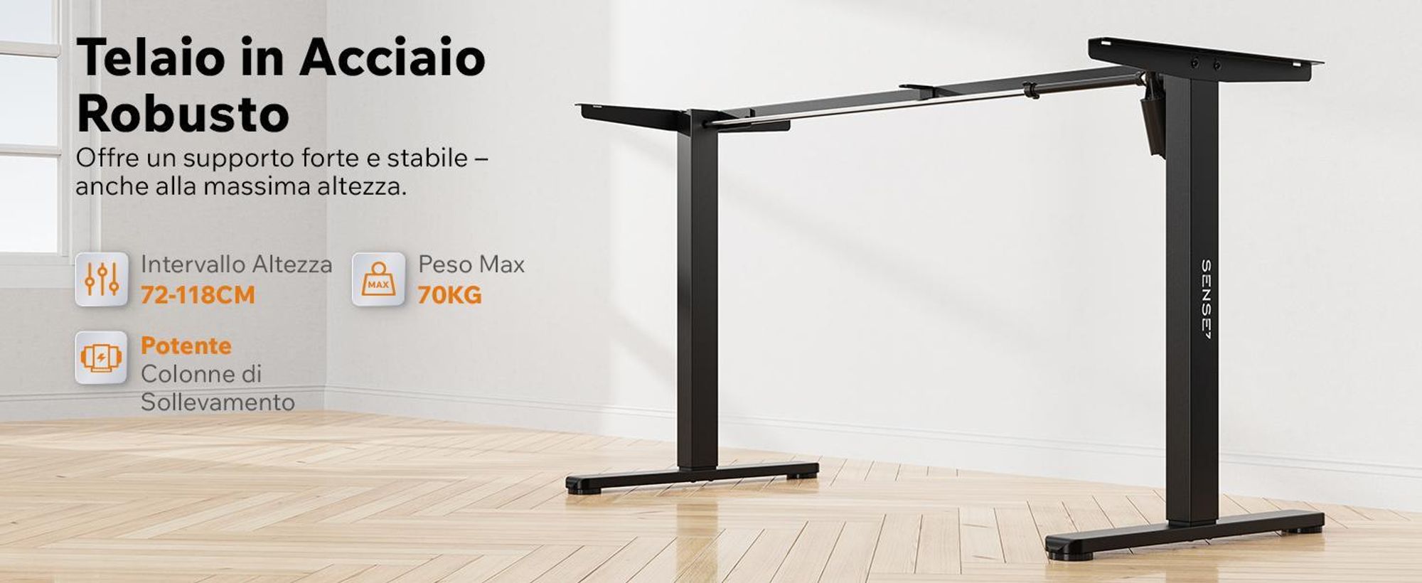 SENSE7 NOJO LIGHT Scrivania regolabile in altezza, elettrica, 140x70 cm, marrone chiaro e nero, scrivania da gaming, scrivania per computer, scrivania alta, scrivania Memory