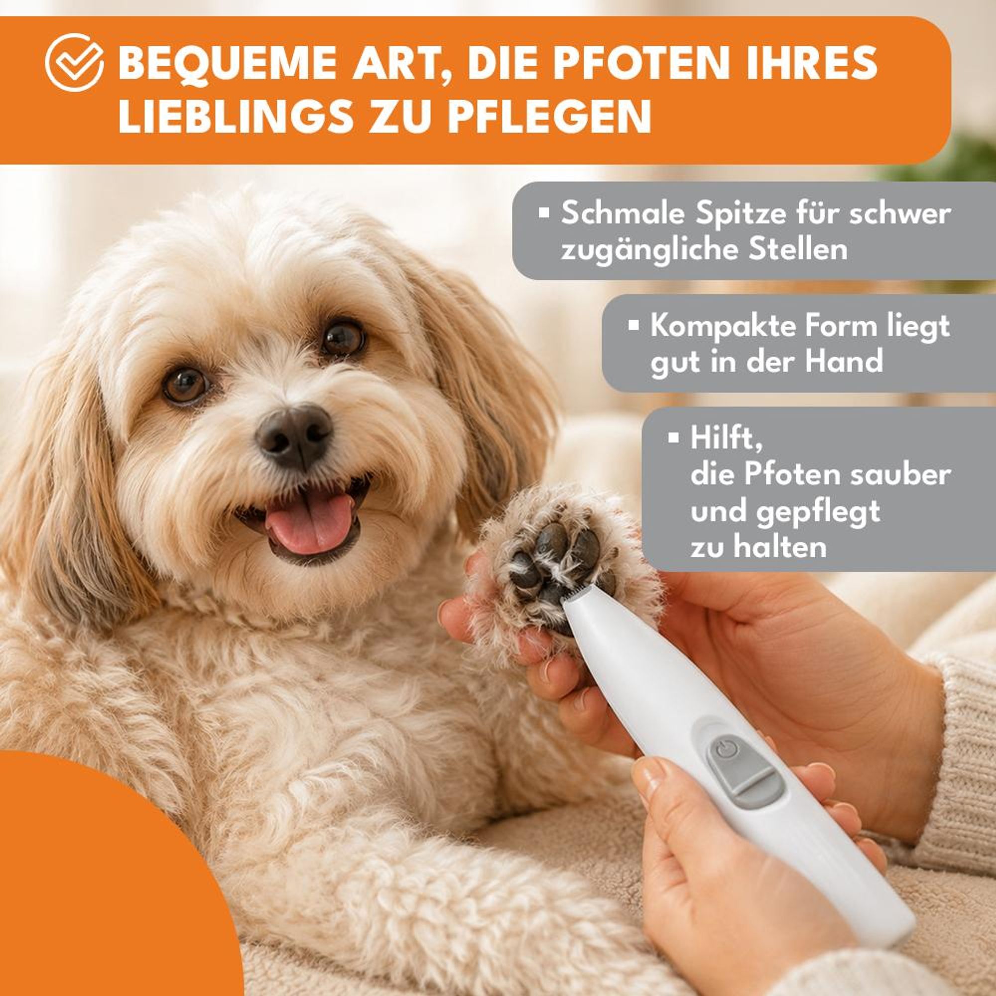 KRUMAD Pfotentrimmer, LED Tierhaarschneider  für Hunde & Katzen, mit Keramikklinge, Akku Hundeschermaschine für Pfotenpflege, 500 mAh