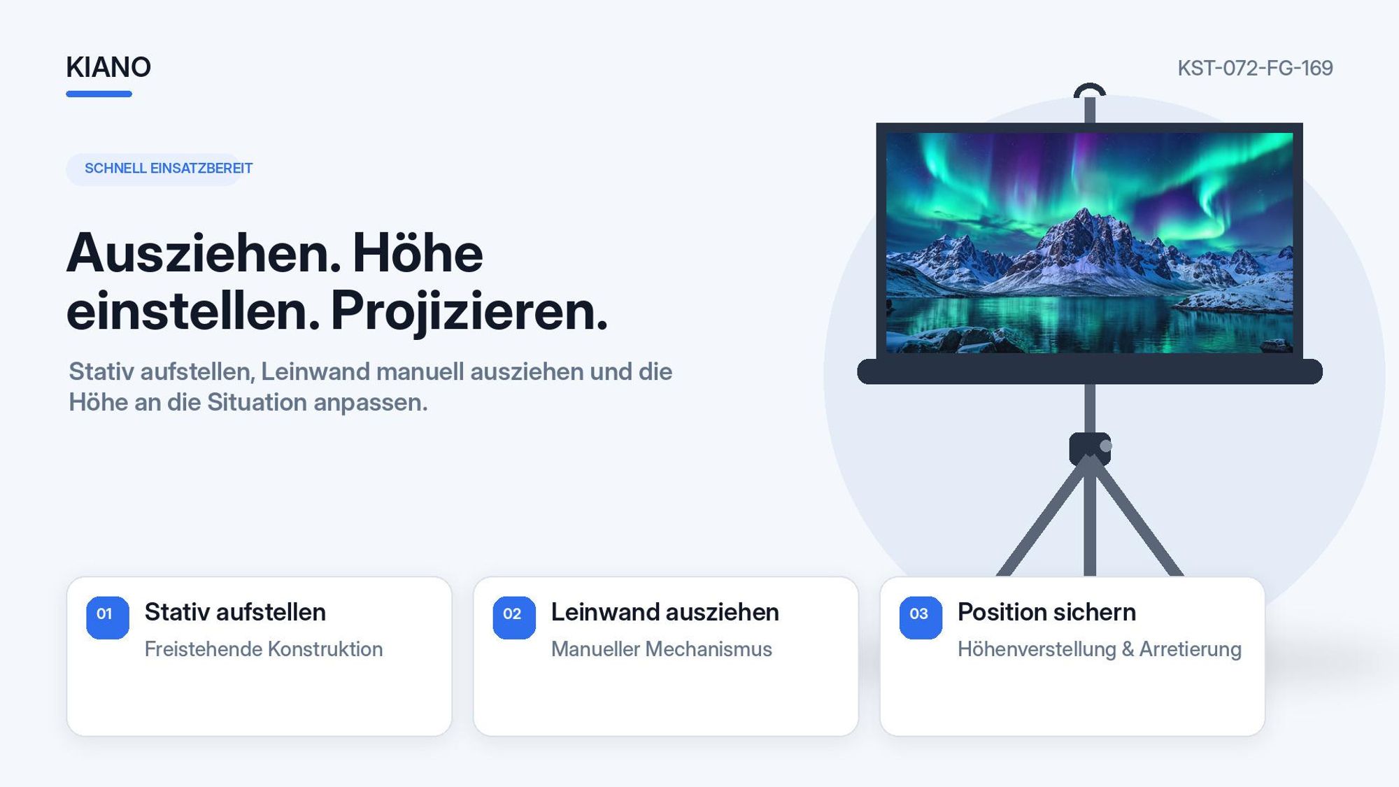 Kiano Tripod 72 Zoll Beamer-Leinwand 16:9 Fiberglass mit Stativ, mobil und höhenverstellbar für Heimkino und Präsentationen