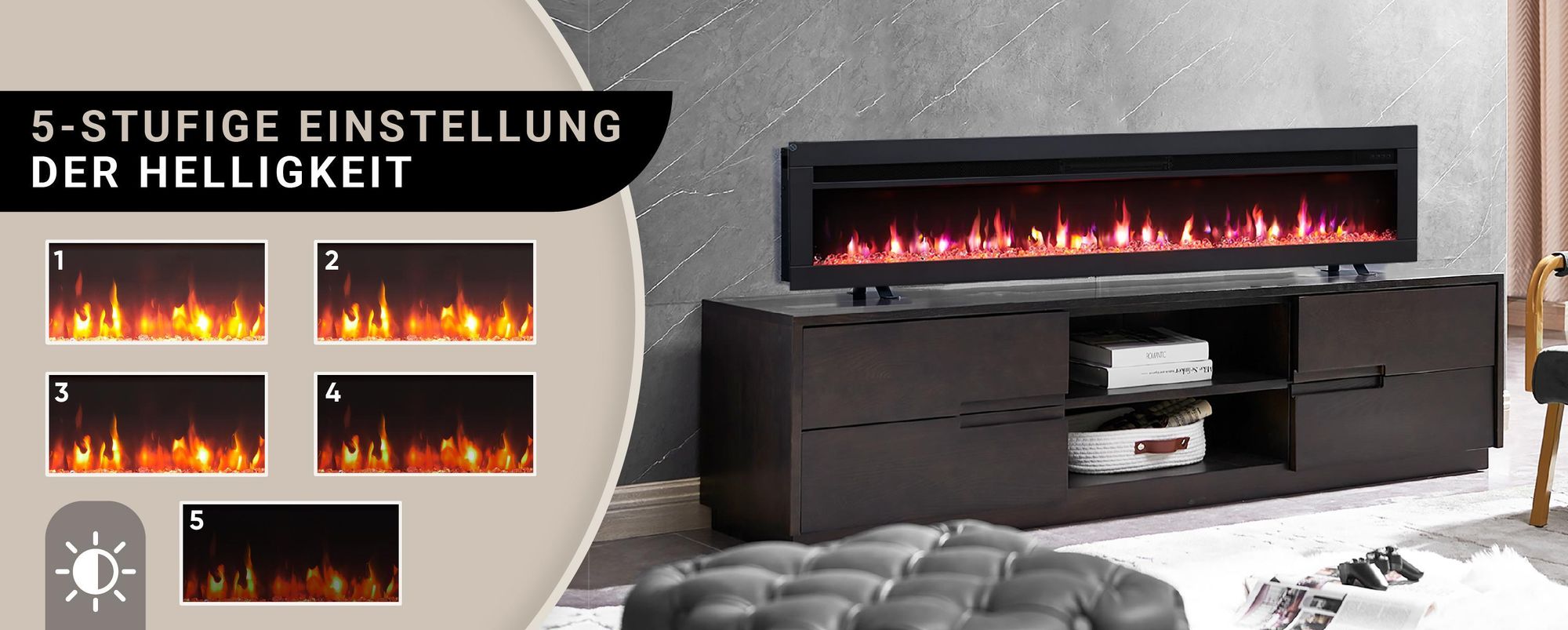 Elektrokamin Einbaukamin BALDERIA Agnes 60 – Heizung bis 1800 W, schwarz