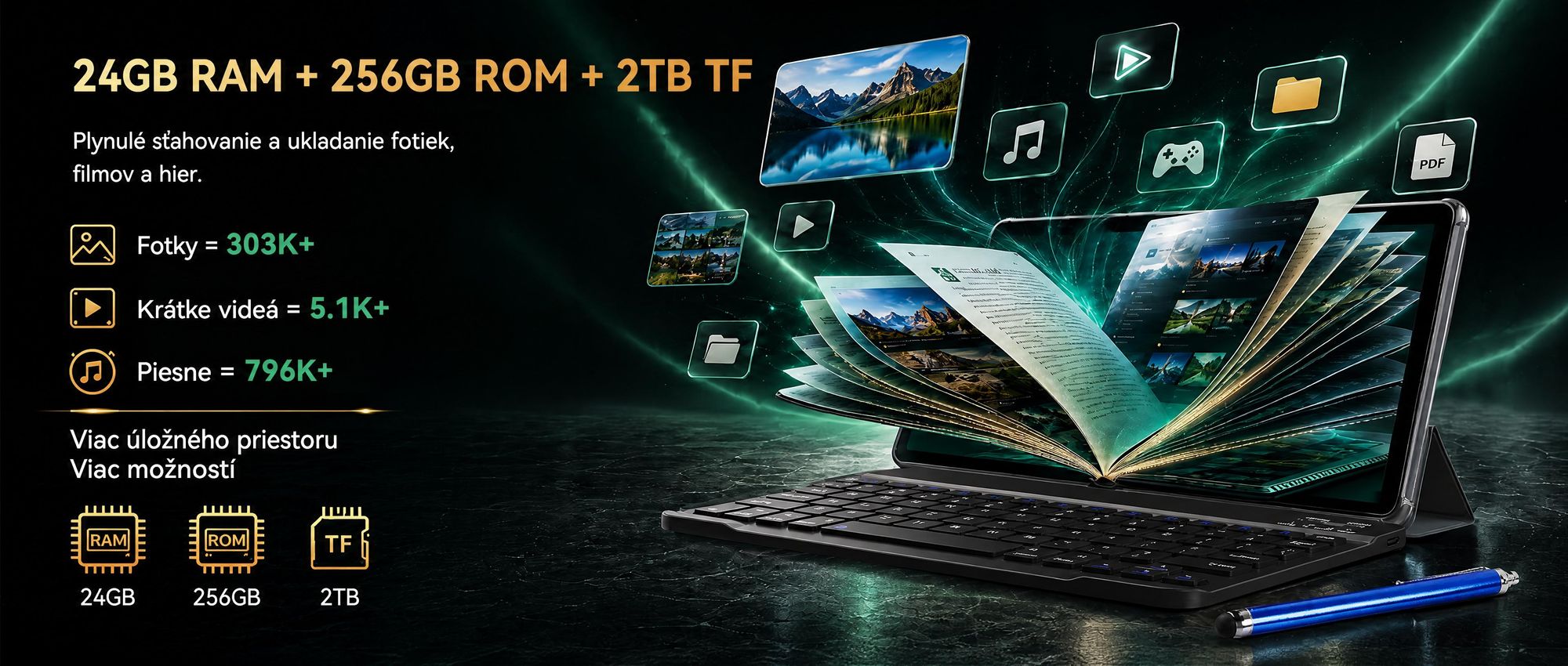 BESTTAB T20 10.1'' Android 16 Set Tablet, 24GB (8+16GB rozšíriteľný) RAM+256GB ROM(2TB TF), s krytom/perom/myšou/klávesnicou, Widevine L1, 5G WiFi