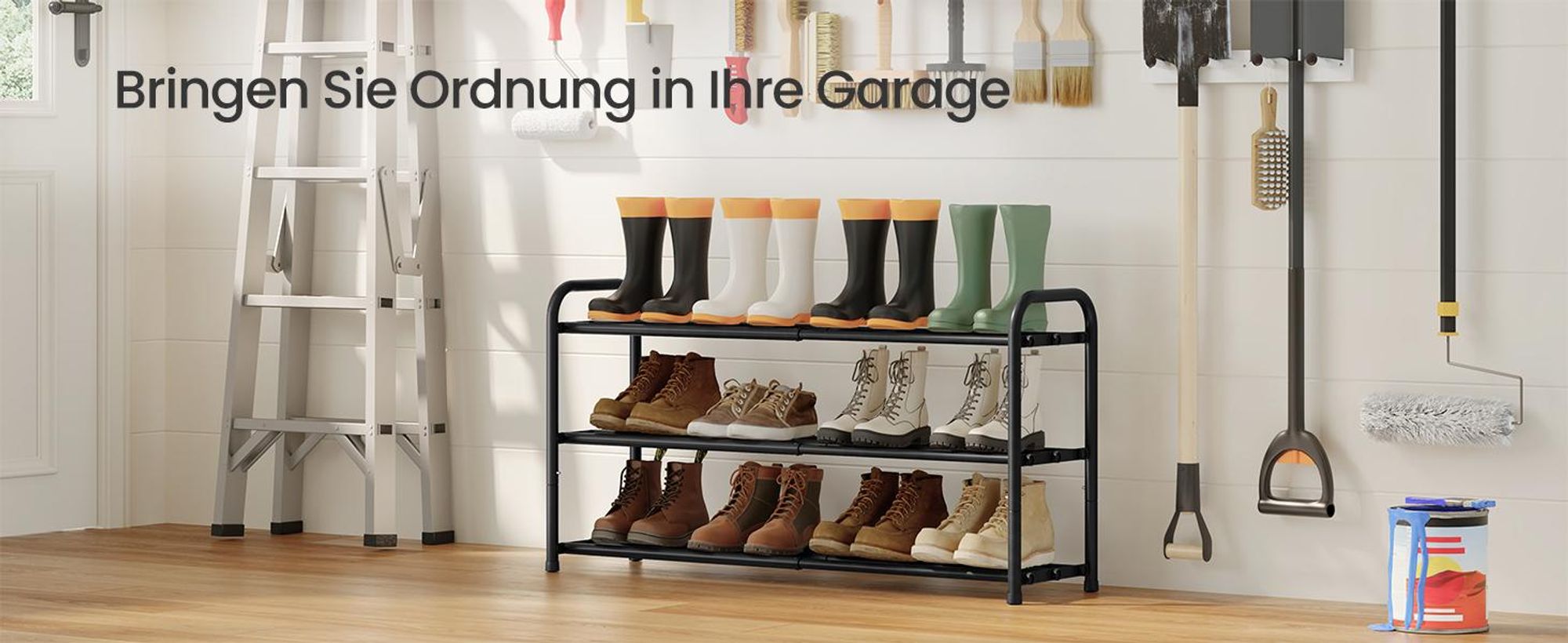 SONGMICS Schuhregal ausziehbar, Schuhablage, Schuh-Organizer mit verstellbaren Ablagen, Schuhaufbewahrung aus Metall, 3 Ebenen