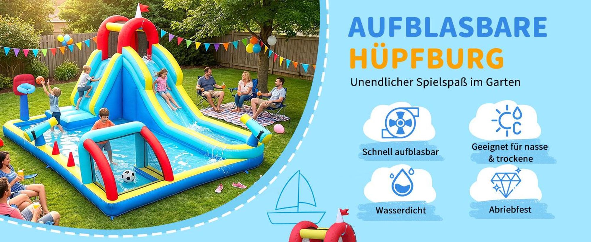 FCH Hüpfburg-Aufblasbare Wasser rutsche-Kinder Springburg-7 in 1 mit 450W Gebläse - Nass & Trocknbarer Spielspaß für Kinder-400x305x225cm