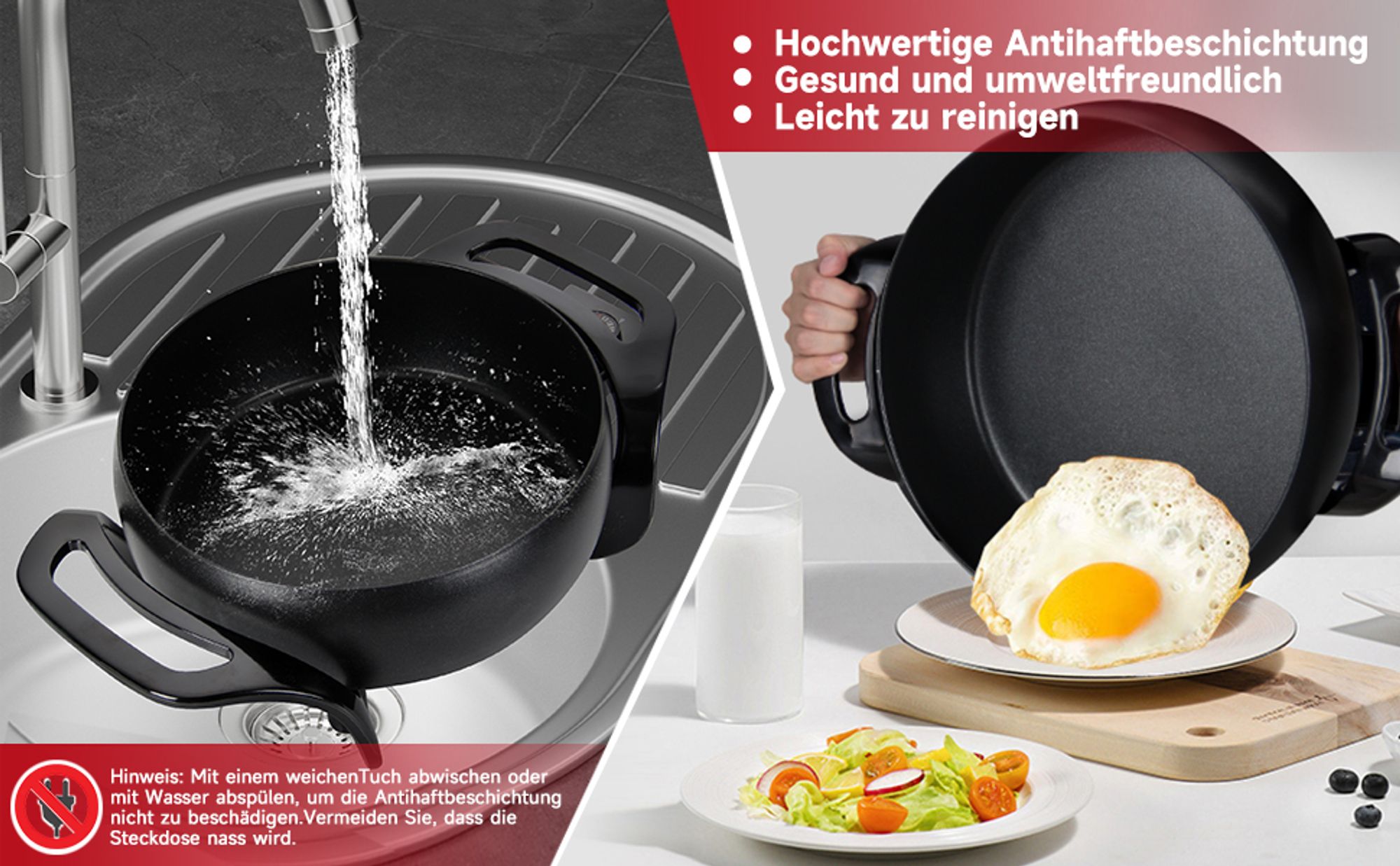 Elektrische pfanne Scheffler Elektropfanne mit deckel, Elektrische Multipfanne,mit Antihaftbeschichtet, Ø 27 cm, 1500 W (EFP-006)