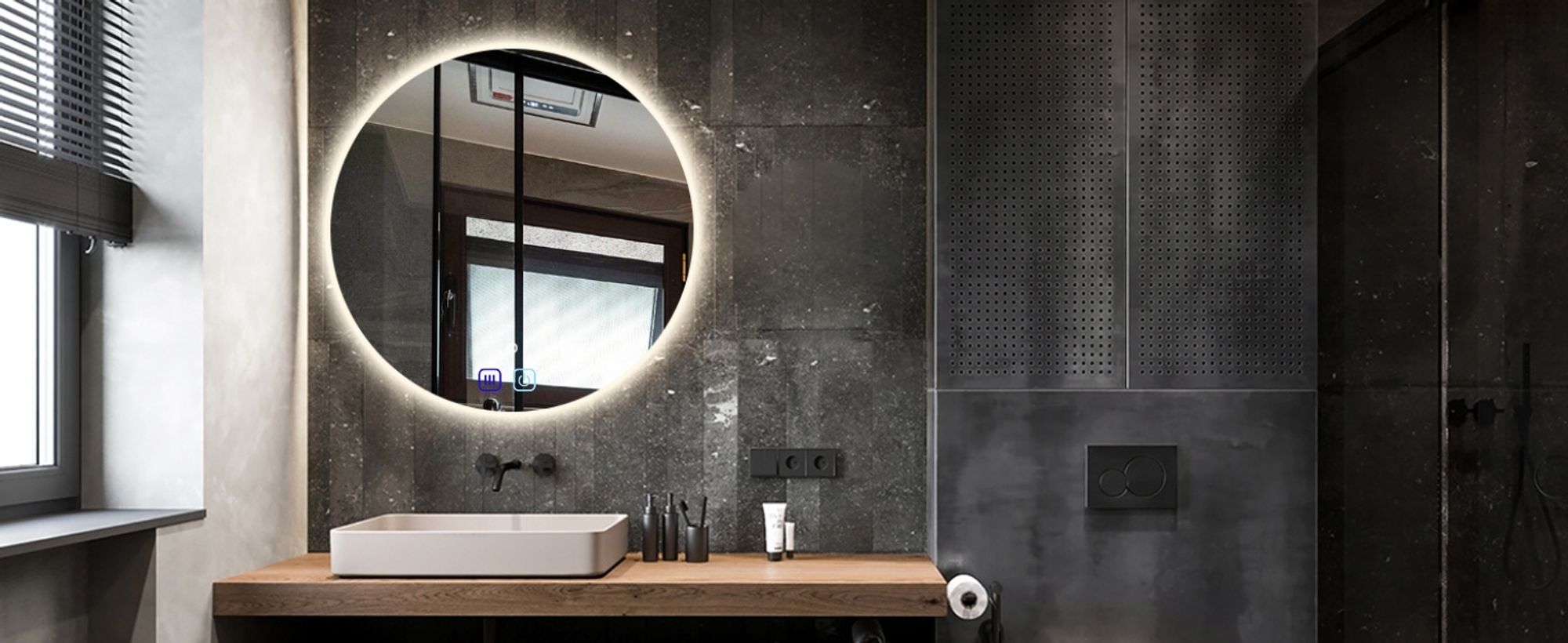 LED Badezimmerspiegel Rund 80 cm – Badspiegel mit LED Beleuchtung, Touch-Schalter, Anti-Beschlag, 3 Lichtfarben, Dimmbar, Modern – SAVE HOME