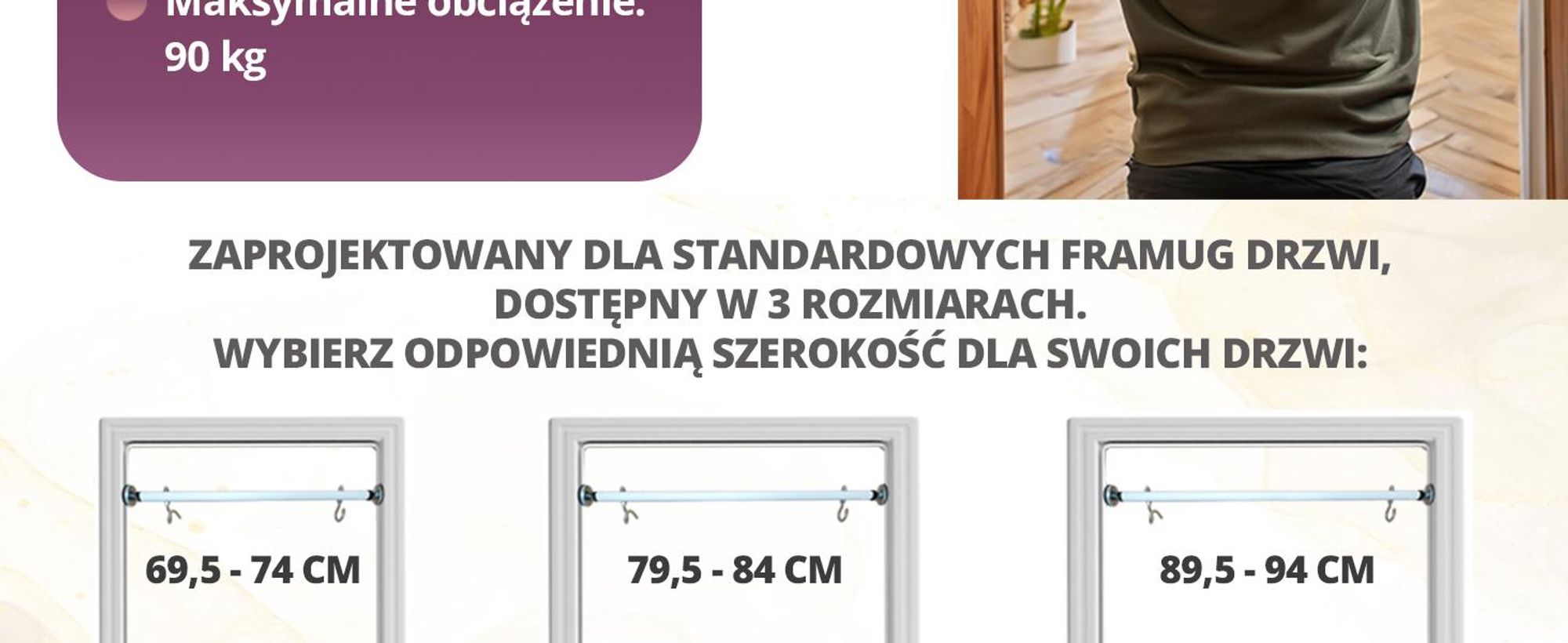 Create for you® - Drążek do Podciągania z Hakiem do Huśtawki Dziecięcej - Sprzęt Fitness do Domu - Montaż bez Wiercenia, do Futryny, z Hakami - 70cm