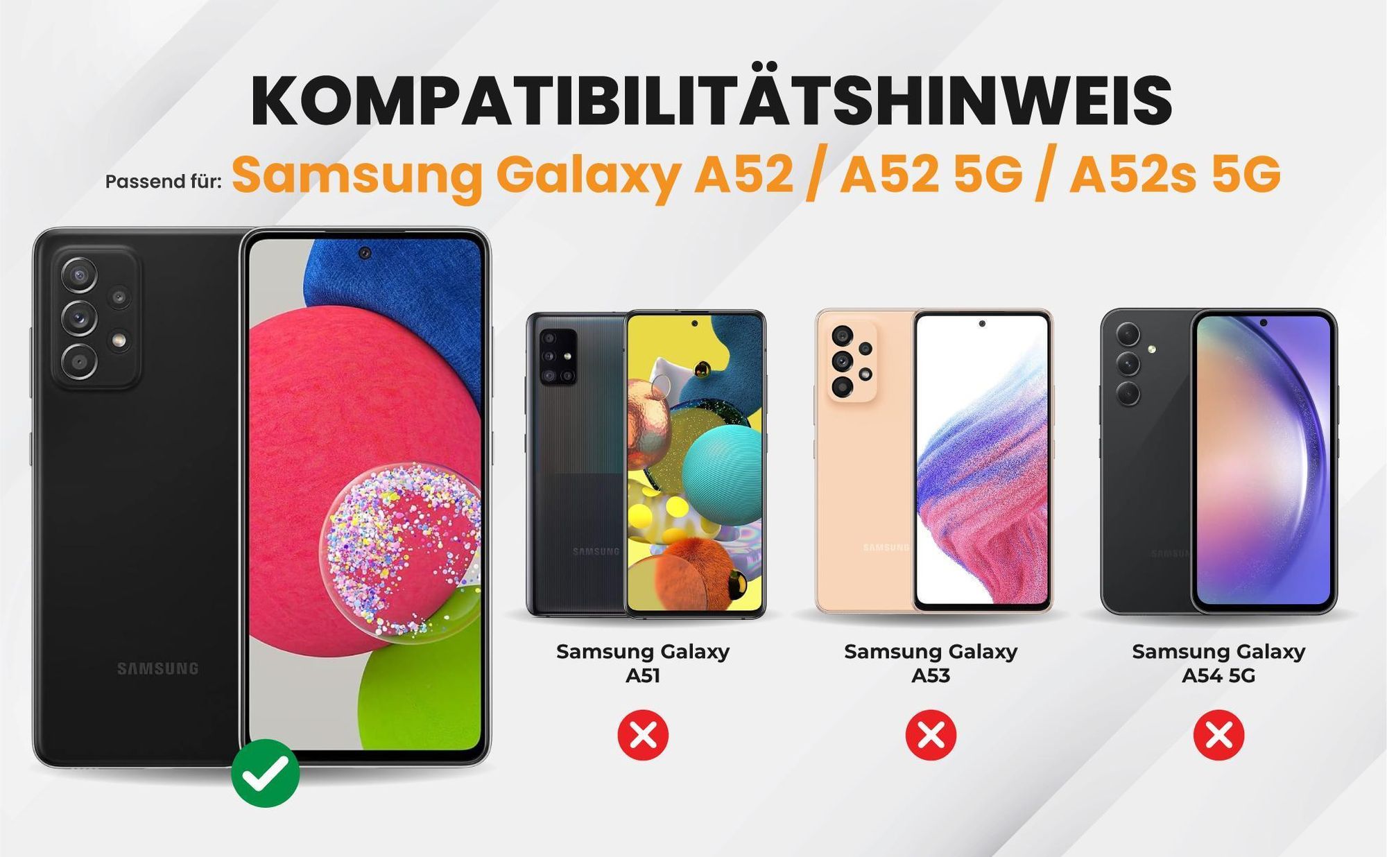 Kompatibilitätshinweise Hülle für Samsung Galaxy A52 / A52 5G / A52s 5G
