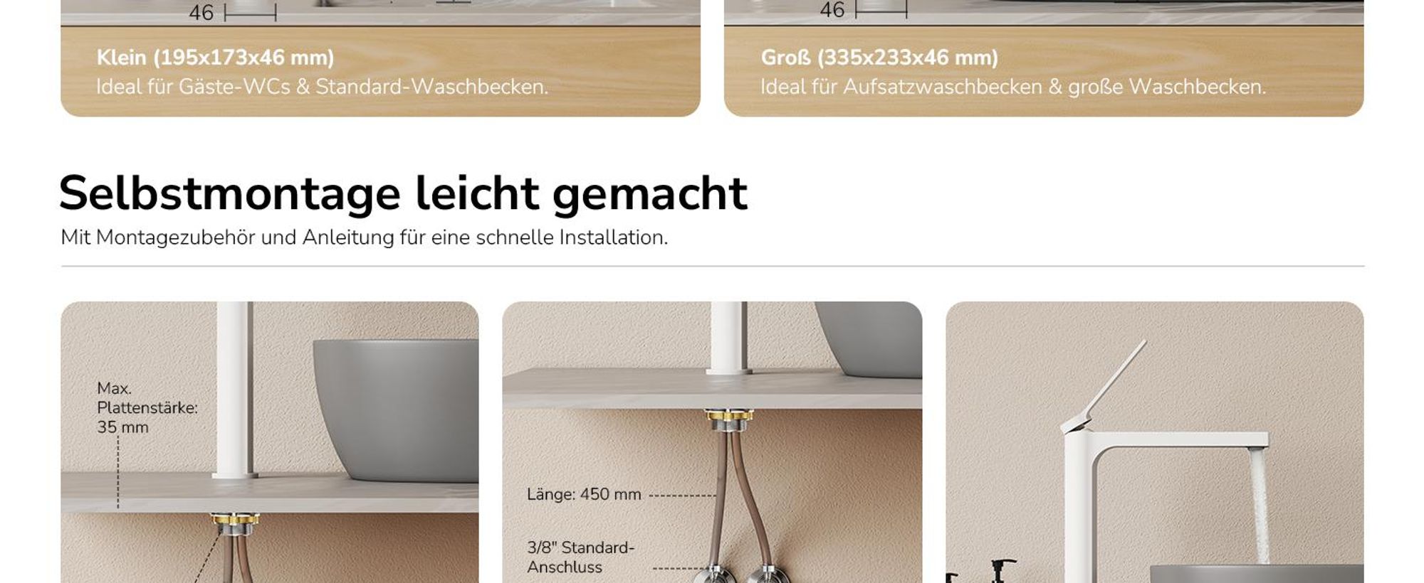 EMKE Wasserhahn Bad Weiß Matt 335x233x46mm, Messing, Keramikkartusche, Badarmatur, Mischbatterie Waschbecken-Armatur, Waschtischarmatur