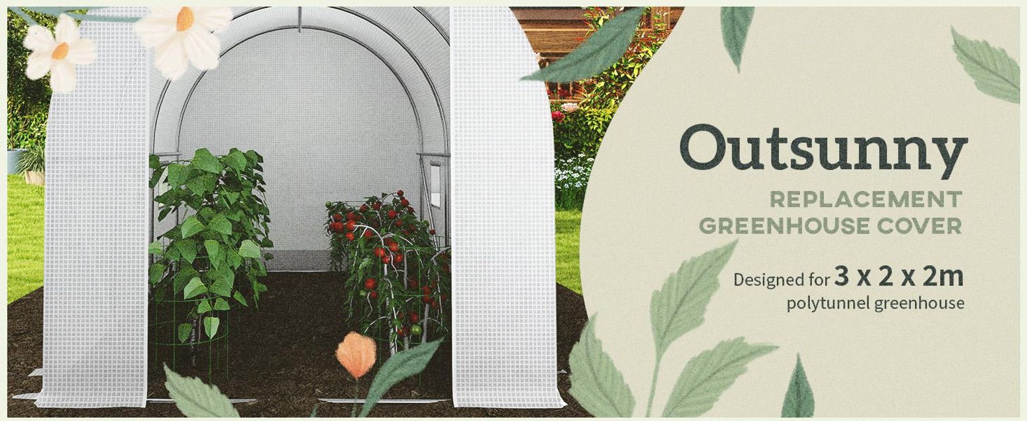 Folia szklarniowa Outsunny 3x2x2m, wodoodporna folia ogrodowa z ochroną UV, folia PE, plandeka do ogrodnictwa, folia do tuneli szklarniowych, folia tunelowa do użytku zewnętrznego, rośliny, biała