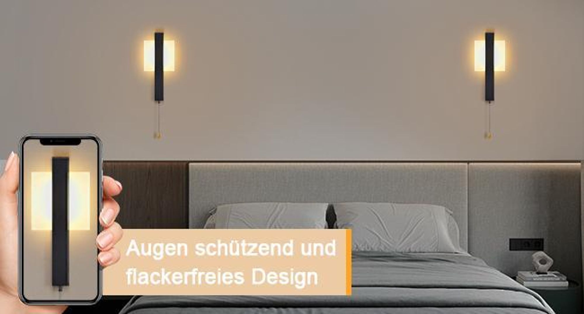 ZMH LED Wandleuchte Innen Wandlampe mit Schalter - Flurlempe Schwarz Modern Design Wandlampen Mit Zugschalter 3000K Warmweiß Quadratisch Wandbeleuchtung Eisen & Acryl 6W Schlafzimmerlampe für Flur