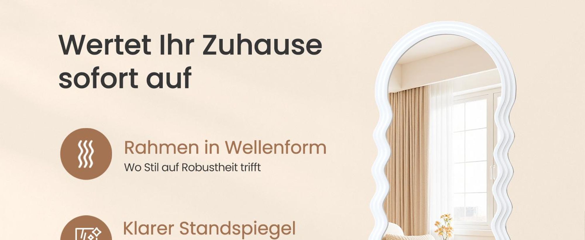 SONGMICS Ganzkörperspiegel, 160 x 50 cm, Standspiegel, wellenförmiges Design