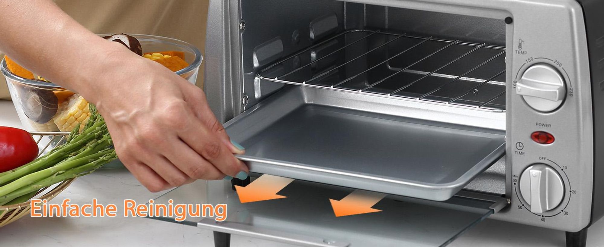 HOMCOM Mini Backofen 10 Liter 750W Kleiner Elektrobackofen, Silber