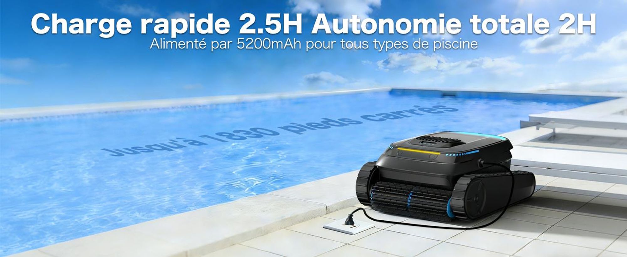 Robot de piscine AIRROBO CP20 Sans fil Aspirateur de piscine Stationnement automatique et escalade murale, 3 moteurs 120 min, pour sol/mur/ligne d'eau