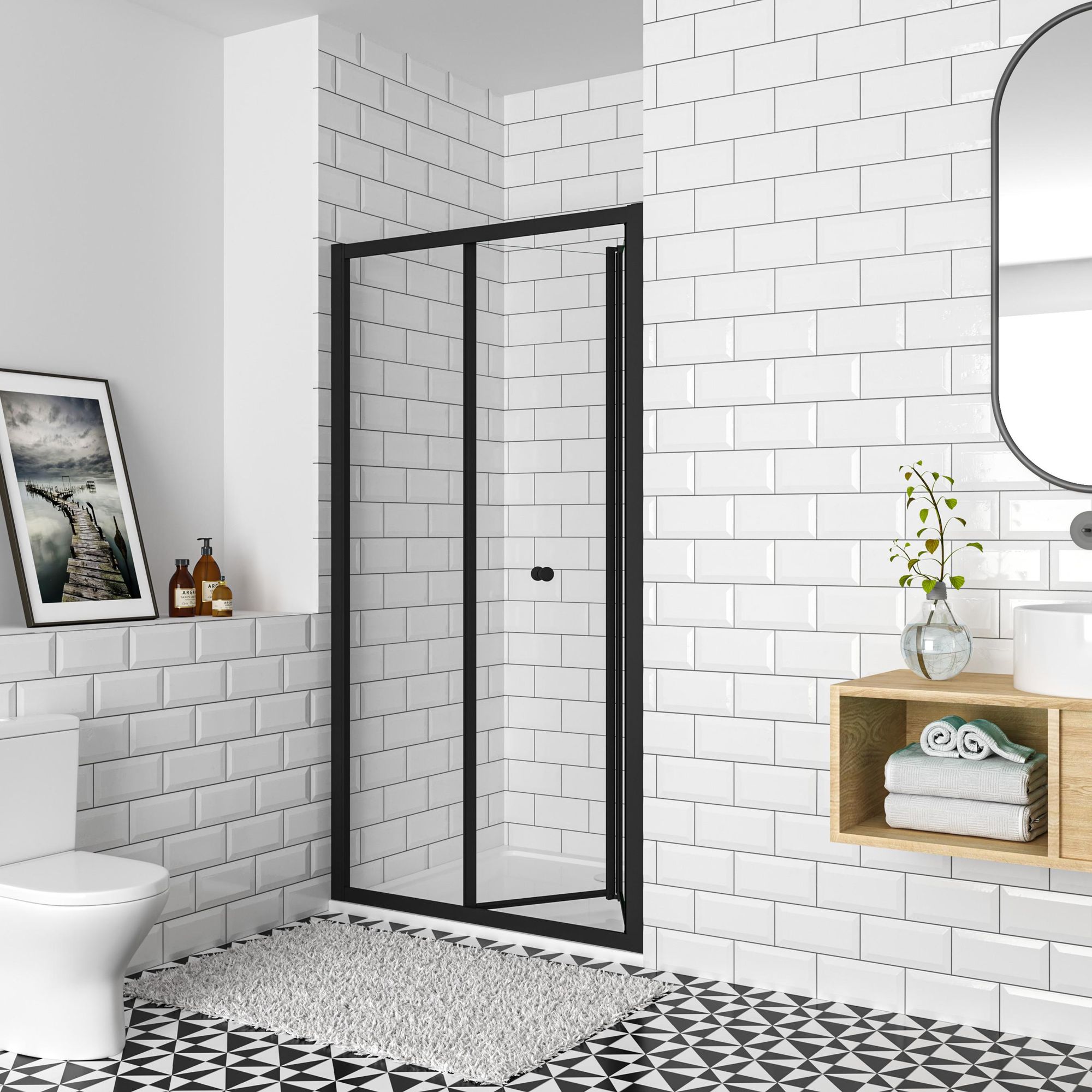 Duschparadies Duschfalttür Nischentür 70 x 195 cm Mattschwarz Badezimmer Glastür für Duschnische 5 mm ESG Sicherheitsglas
