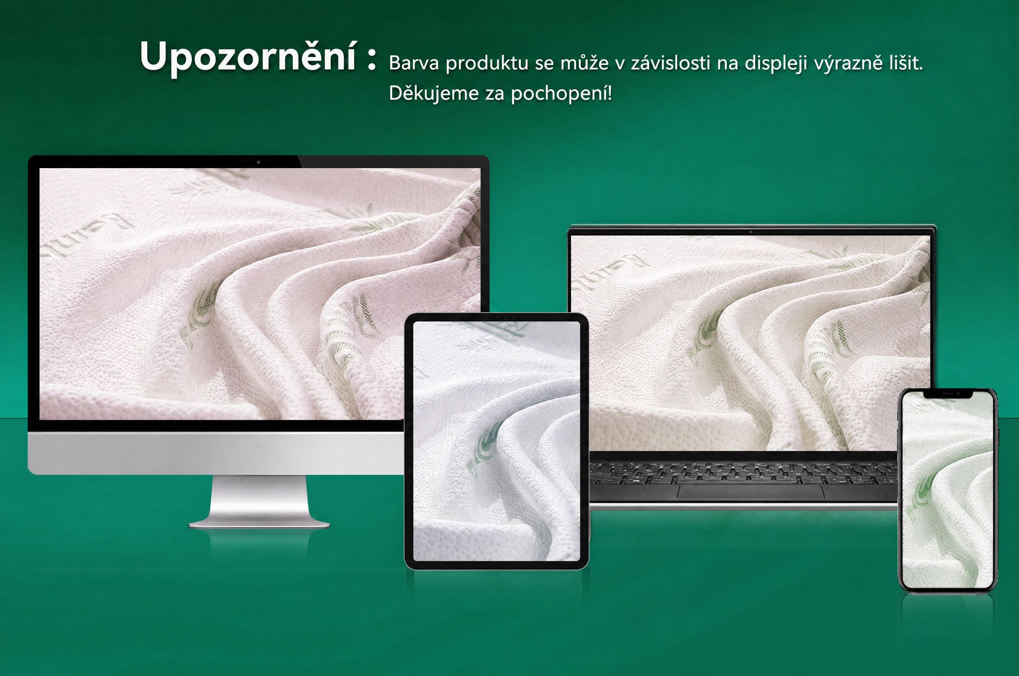 NicePlus, vrchní matrace 2 v 1, 90x200x7 cm, pěna s paměťovou vlastností (5 zón) + vrchní vrstva z bambusu, s gumovými rohy pro všechny typy matrací, tvrdost H2/H3, zelená barva