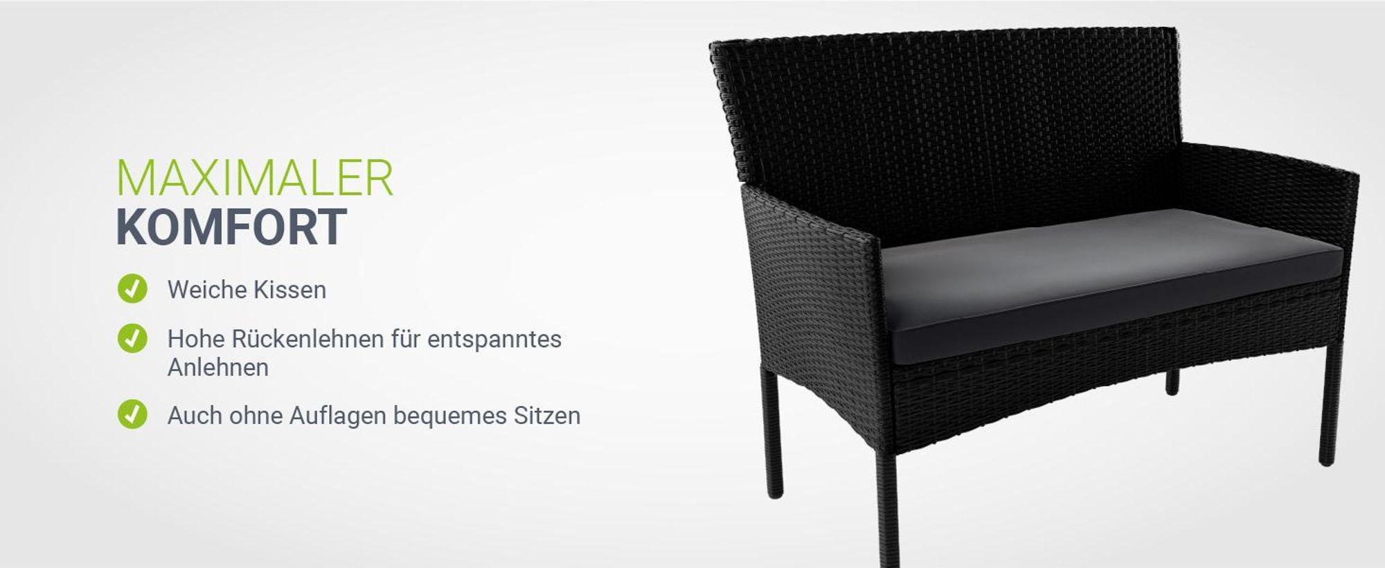 Juskys Polyrattan Gartenmöbel-Set Fort Myers inkl. Abdeckung - Tisch, Sofa & 2 Stühle - Schwarz Grau