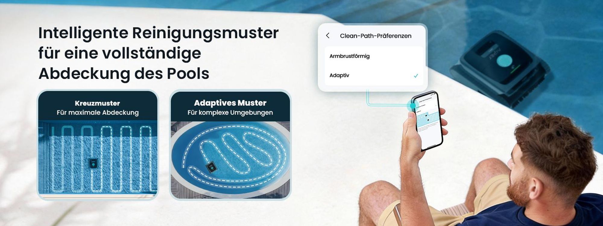 AIPER Scuba S3 Poolroboter Wand und Boden, Wasserlinien-Parkfunktion, Intelligente Sensor-Navigation