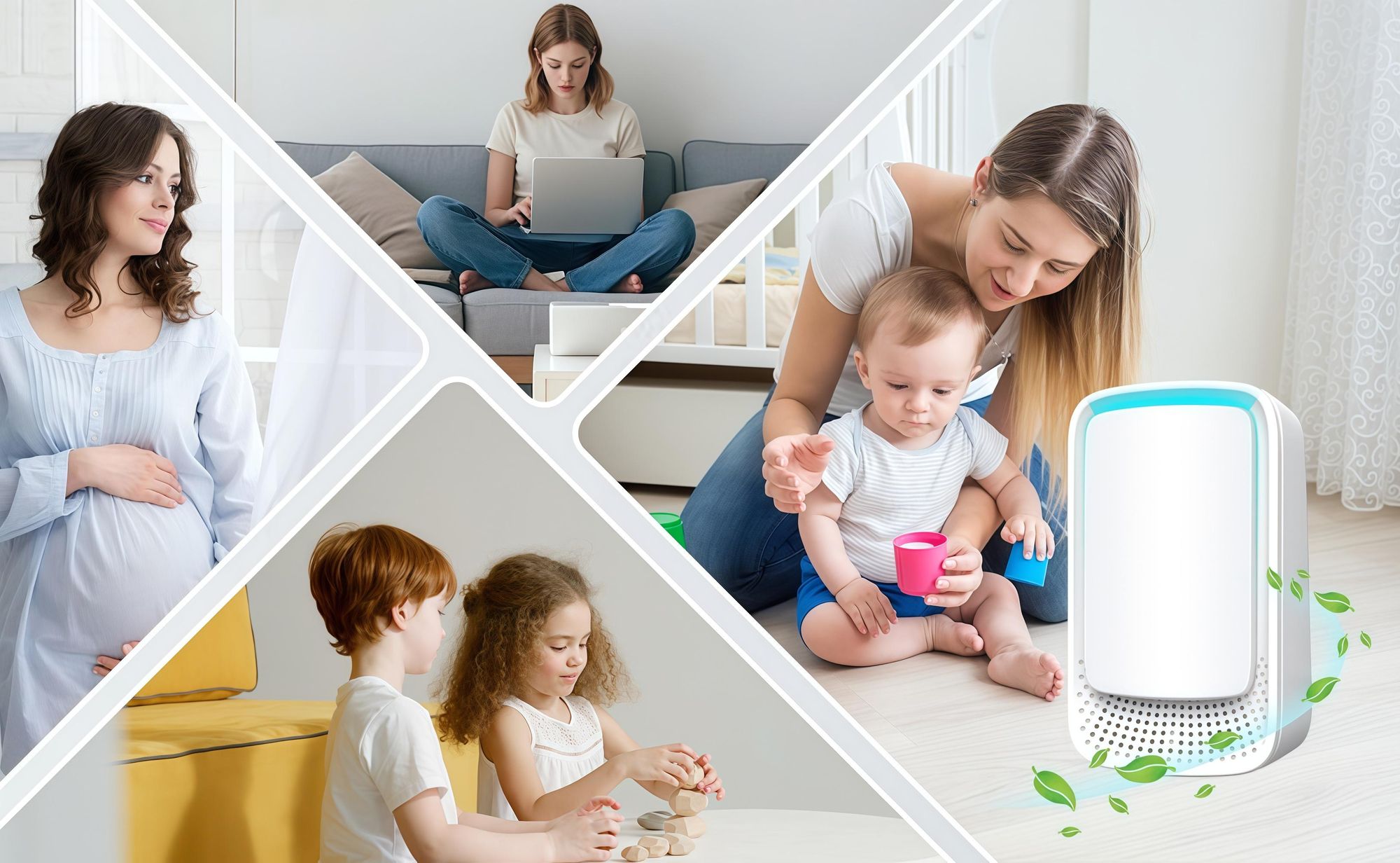 Luftreiniger Steckdose 4er Set - Mini Ionisator ohne Filterwechsel, Geruchsentferner gegen Tiergerüche, Rauch & Pollen