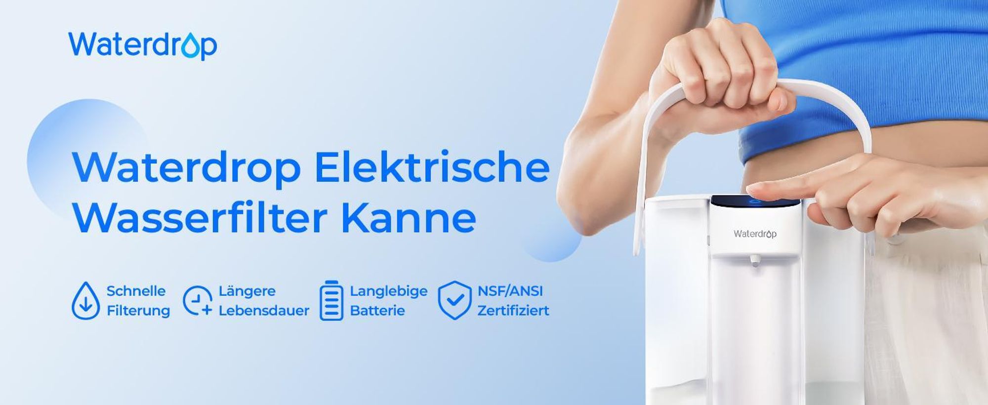 Waterdrop Instant Eletric Wasserfilter Kanne, 3.5L 3 Monate Wasserfilter Outdoor Trinkwasser System, Weiß (mit 4 757 Liter Filter)