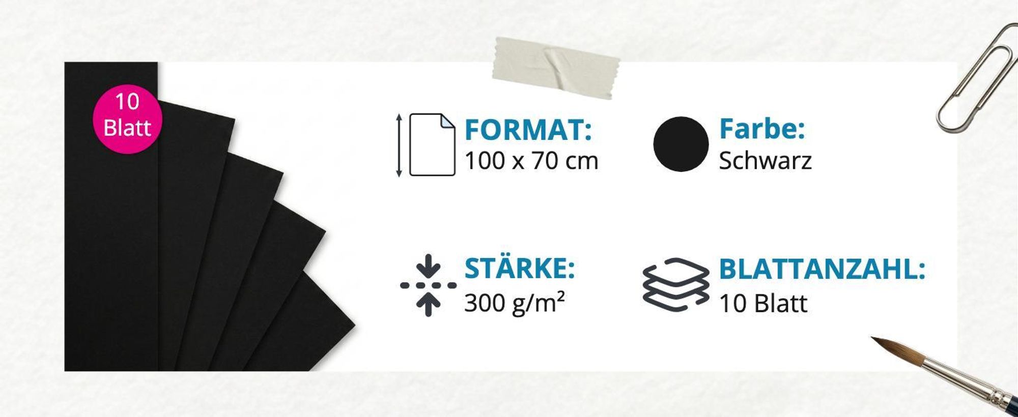 itenga Fotokarton, 100 x 70 cm, 300 g/qm schwarz - 10 Bögen