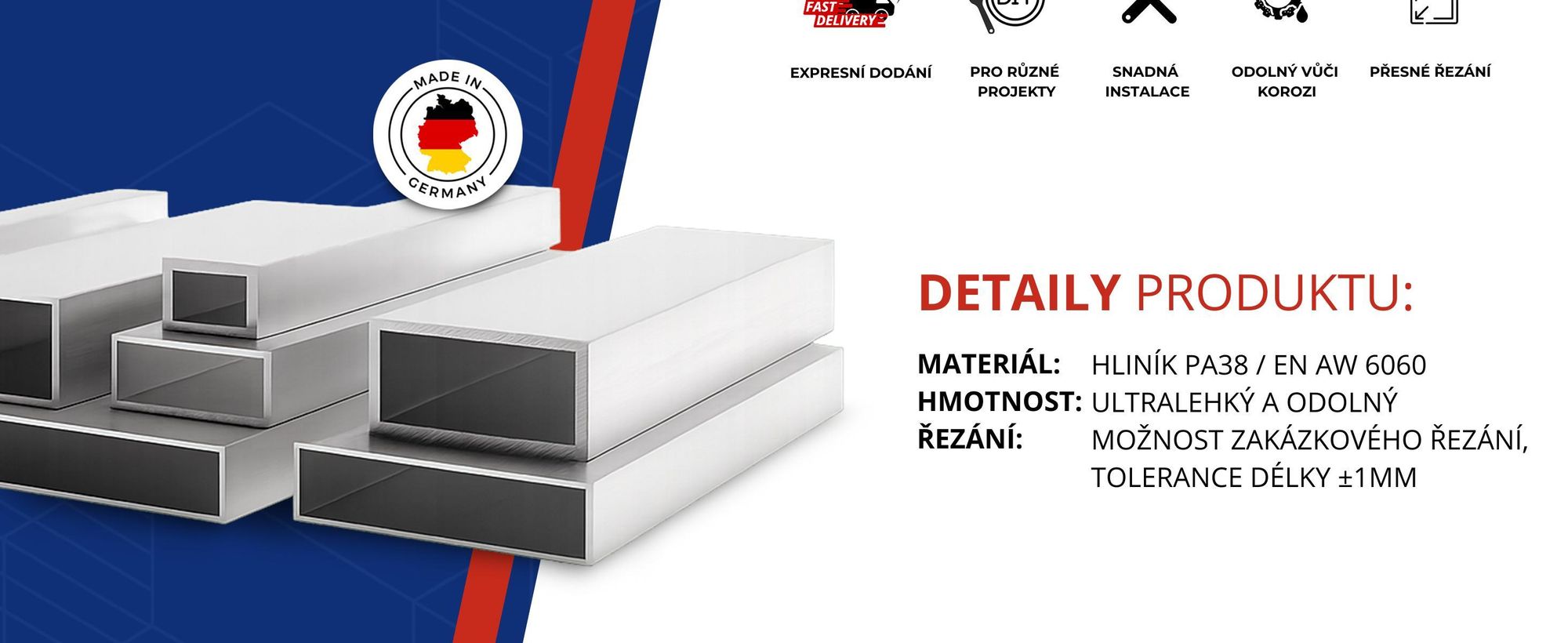 Hliníkový profil 30x20x2 mm 200 cm Hliníkový obdélníkový trubka + řez na míru