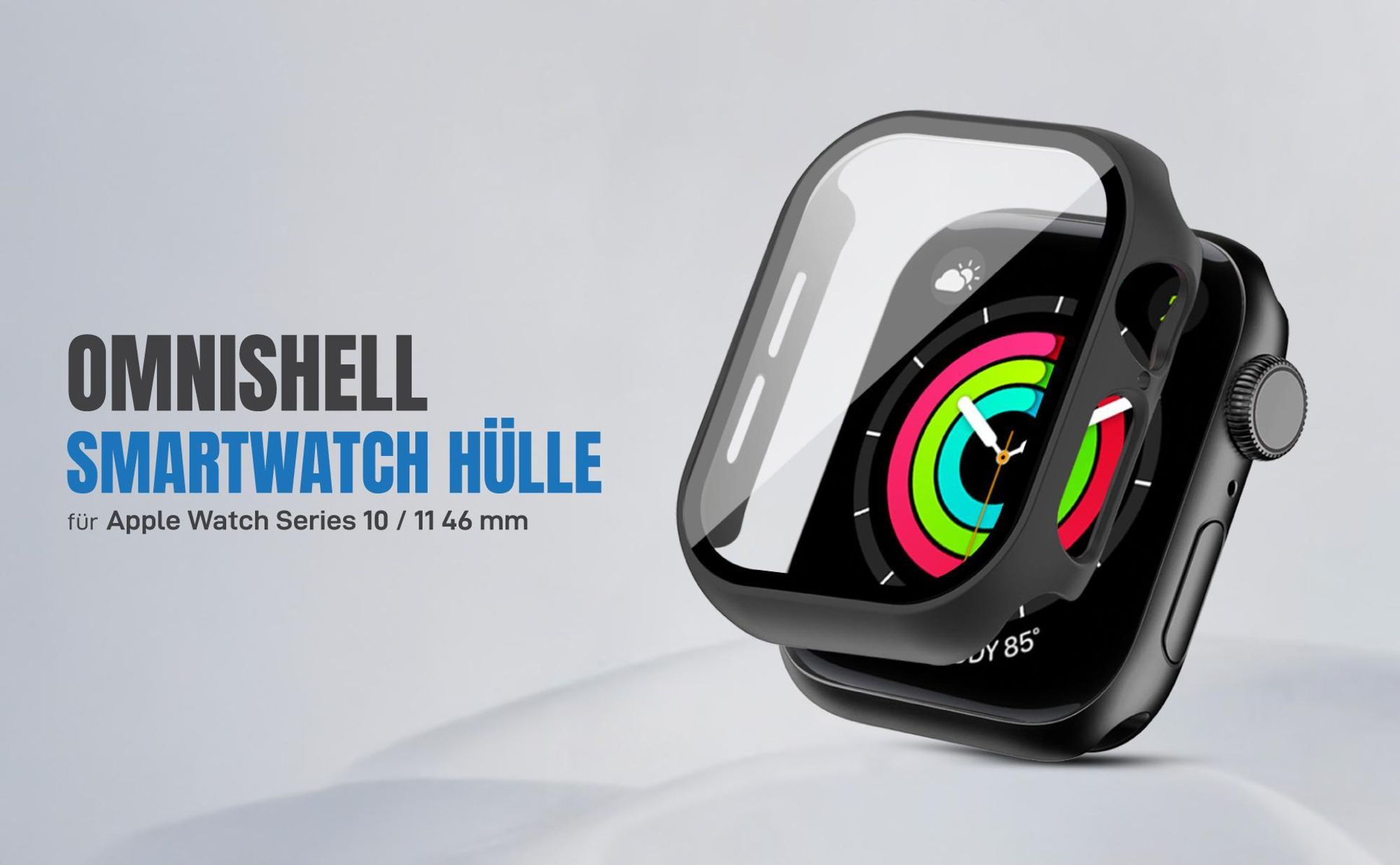 Schwarze 360 Grad Hülle für Apple Watch Series 10 / 11 46 mm mit Displayschutz