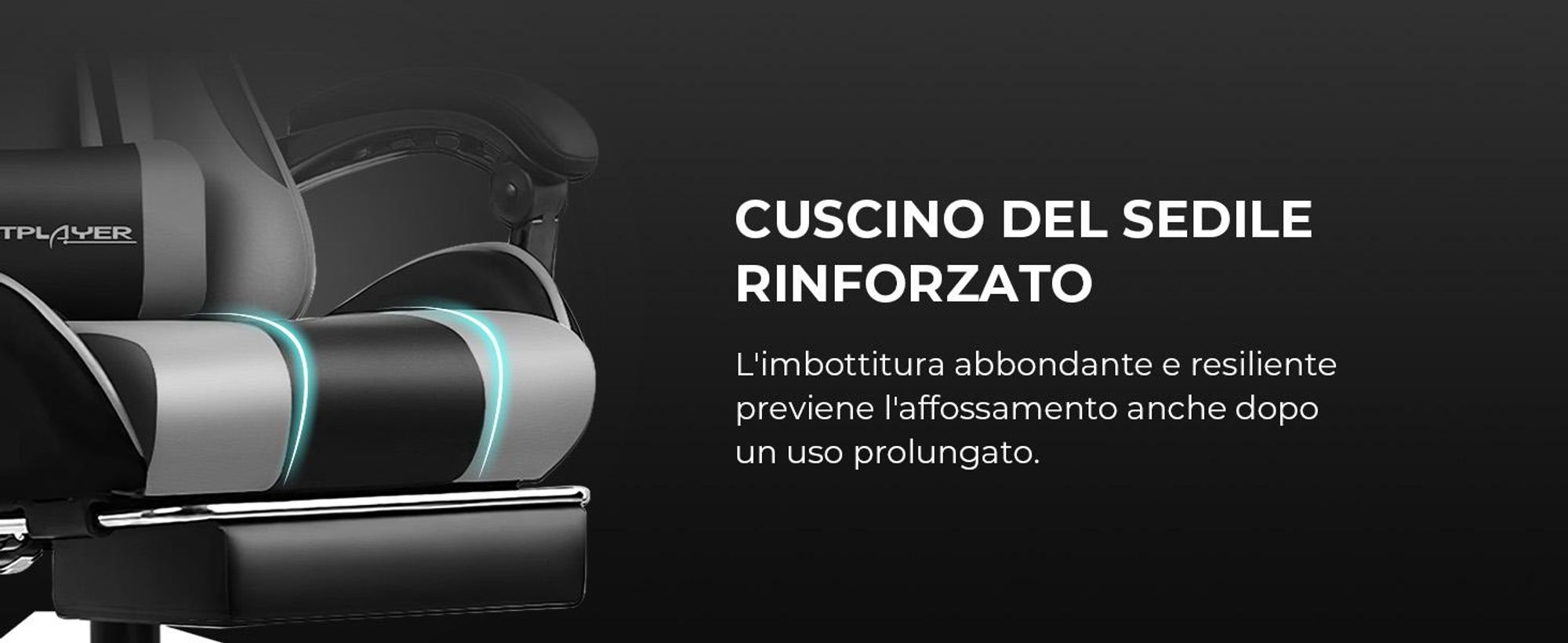 Sedia da gioco GTPLAYER, sedia da ufficio ergonomica con funzione massaggio e poggiapiedi, struttura con maniglie, base in acciaio, grigio