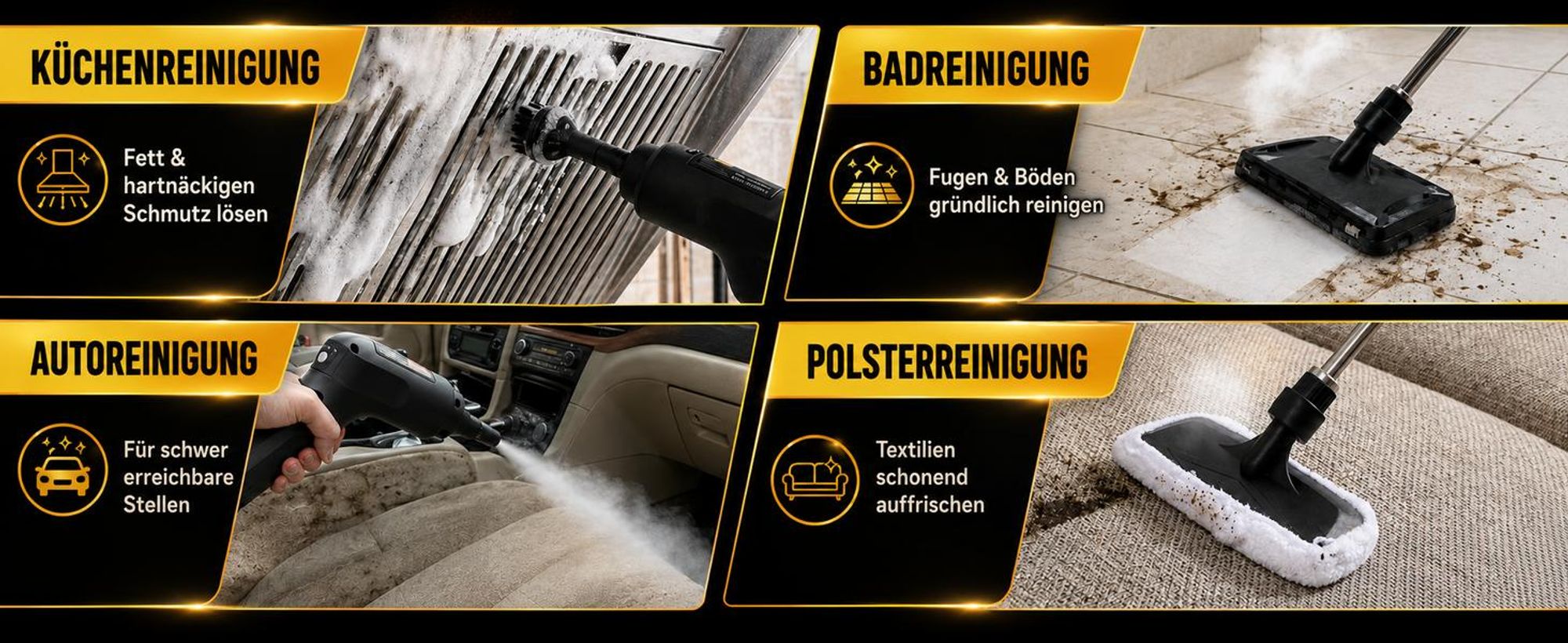 2500W Tragbarer Dampfreiniger, 1,6L Wassertank, 3 Dampfstufen am Griff, 15s Aufheizen, Mehrzweck-Dampfreiniger mit 19 Zubehörteilen für Böden und Sofa