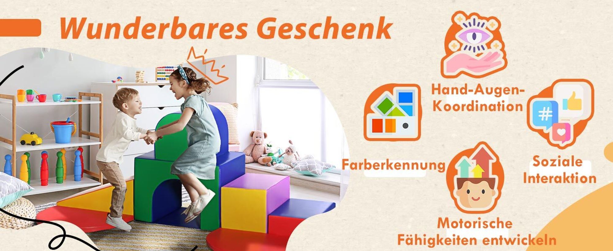 HOMCOM Bausteinset 7er-Set Schaumstoff Bausteine für 1-3 Jahre alt Kinder