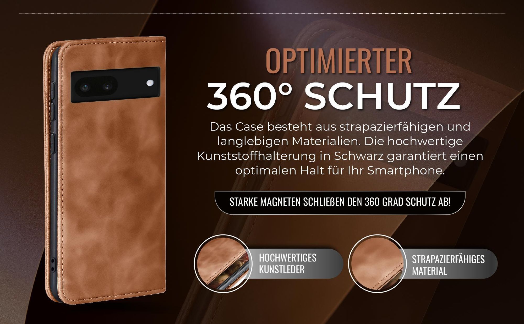 Hellbraune Handyhülle für Google Pixel 6a mit 360 Grad Schutz