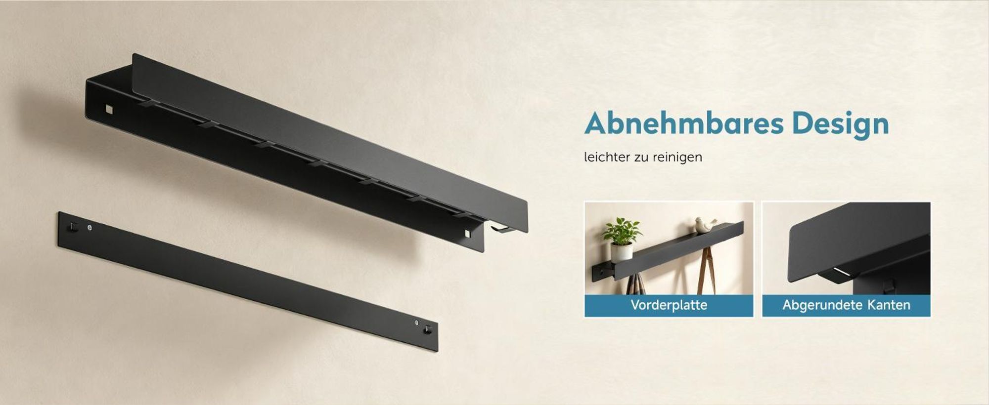 doporro Wandgarderobe mit Ablage, Garderobenleiste 80 cm mit 8 Garderobenhaken Schwarz, Kleiderhaken Wand zum Schrauben oder Kleben, Stalo-11
