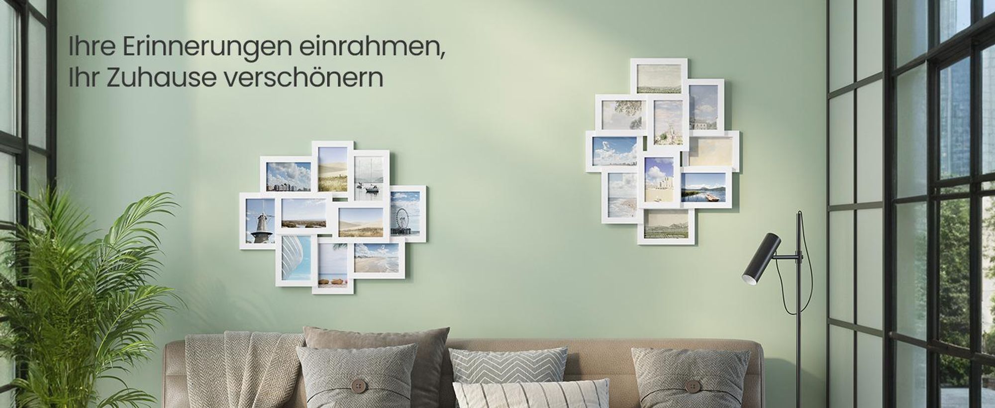 SONGMICS Bilderrahmen-Collage, Fotorahmen Familie, für 10 Fotos je 10 x 15 cm (4 x 6 Zoll), aus MDF-Platten, Montage erforderlich, weiß