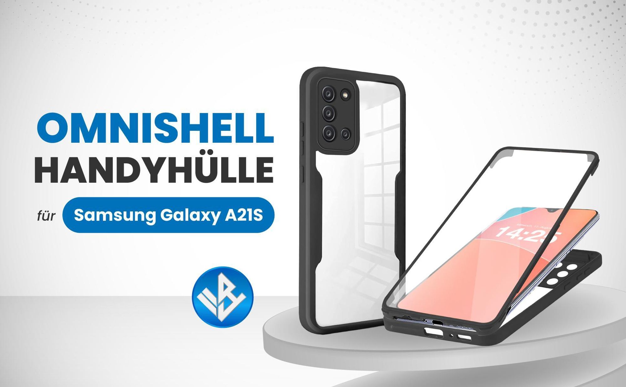 Schwarze 360 Grad Hülle für Samsung Galaxy A21s mit Kameraschutz