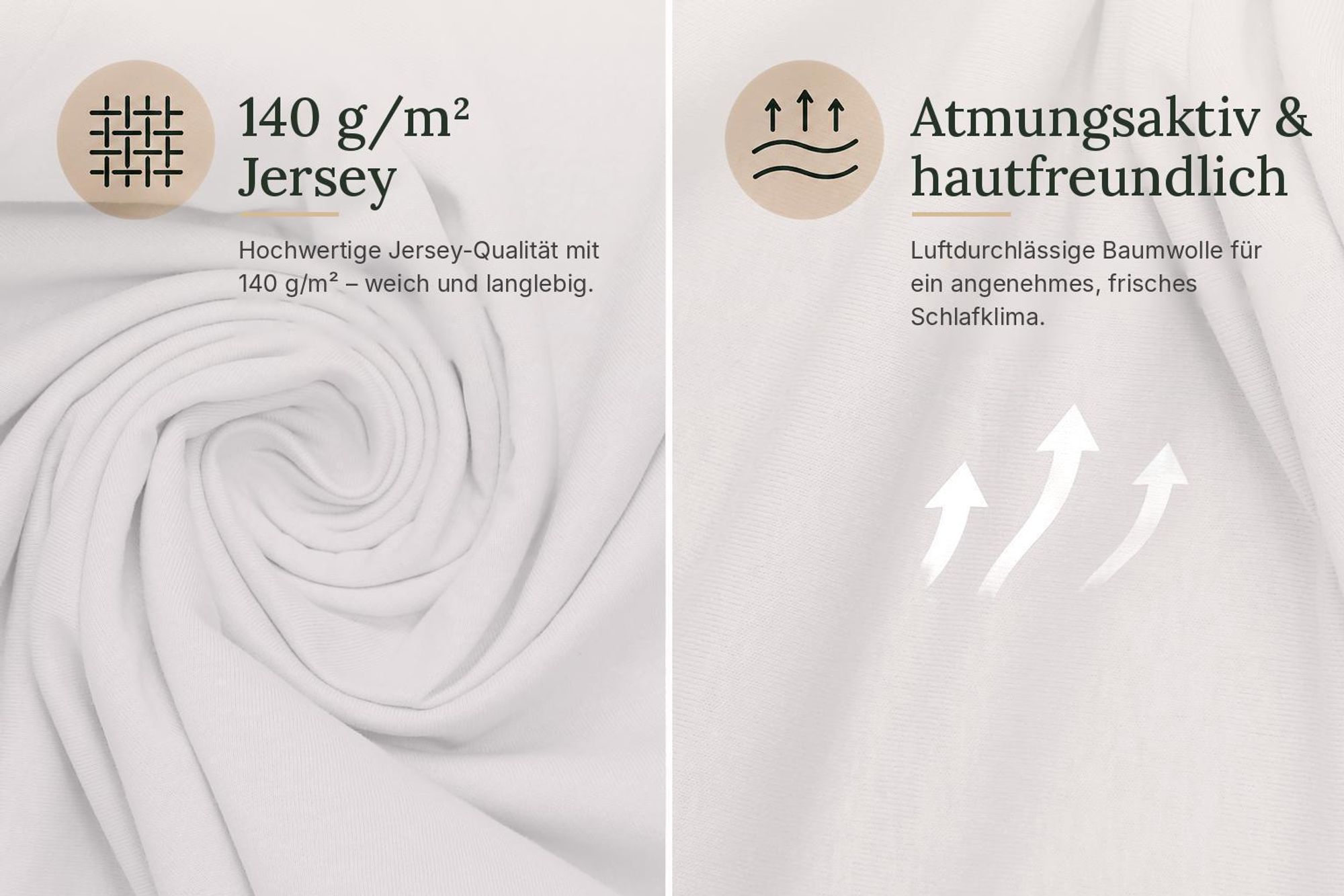 Jersey Kissenbezug Baumwolle 140 g/m² – Nahaufnahme der weichen, atmungsaktiven Kissenhülle
