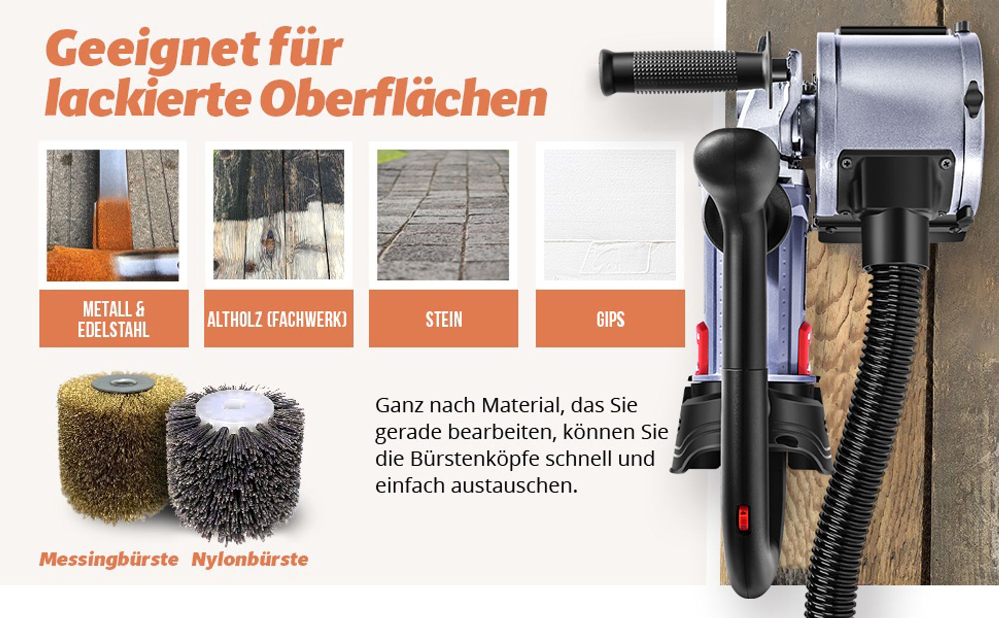 Satiniermaschine Bürstenschleifer 1500 W inkl. Stahldraht & Nylon Bürste