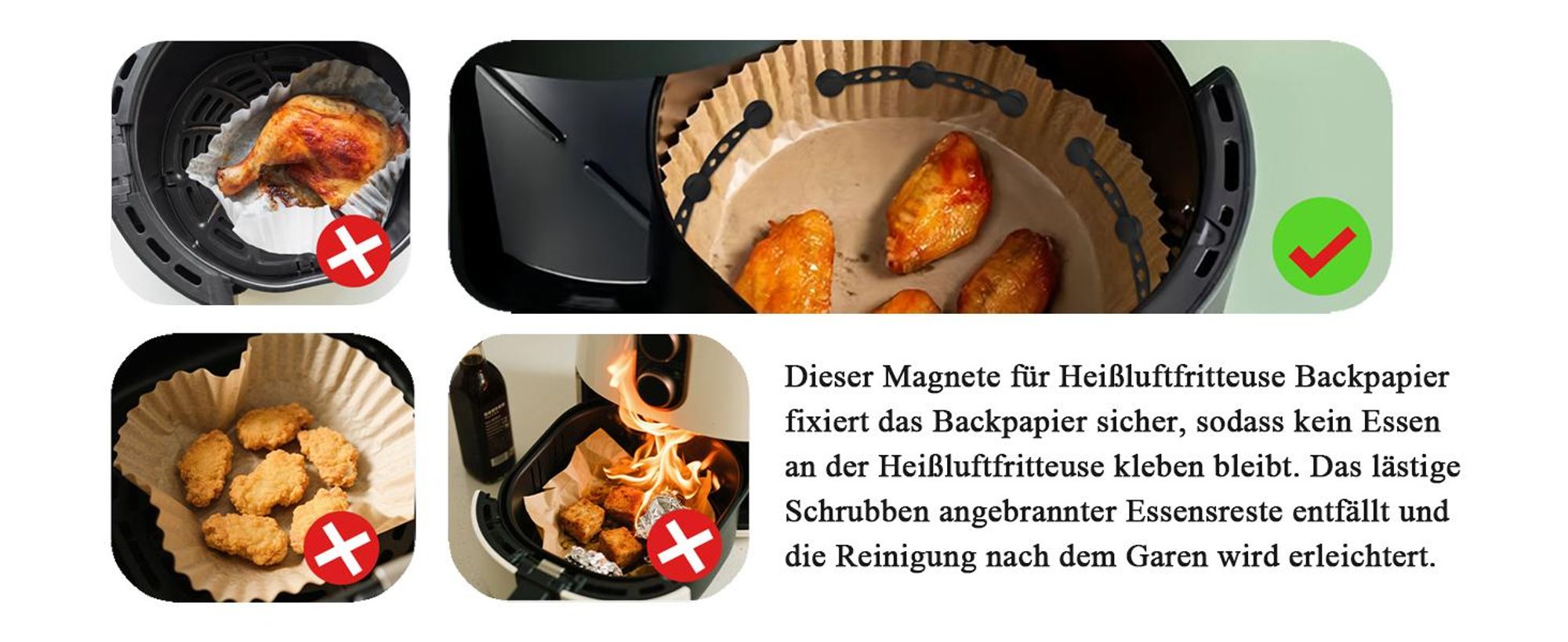 12 Stück Magnete für Heißluftfritteusen, magnetische Silikonschnallen, hochtemperaturbeständig, verhindern Backpapiereinlagen decken Lebensmittel