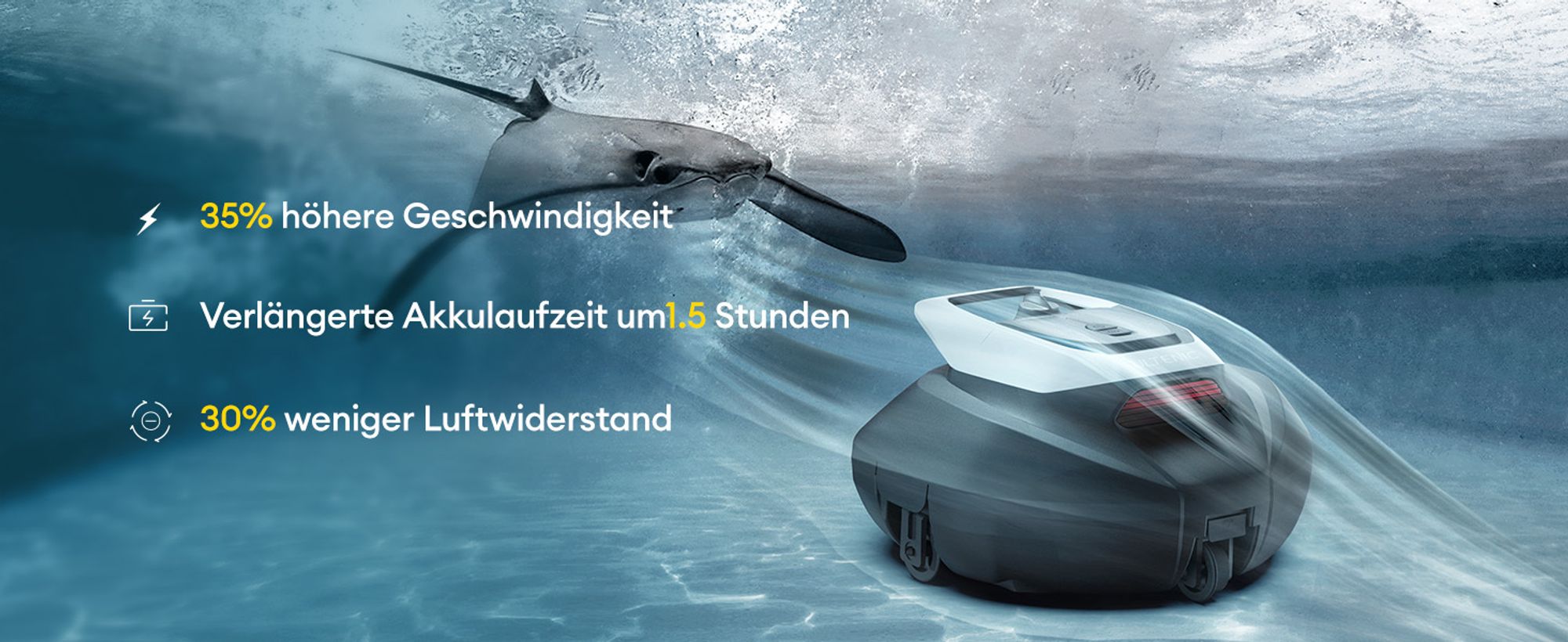 Ultenic Pooleco Poolroboter, Kabelloser Poolsauger Akku, 5200mAh, 90 Min, 2 Bürstenlose Motoren，Automatische Reinigung,2.5L Behälter,Selbstparker