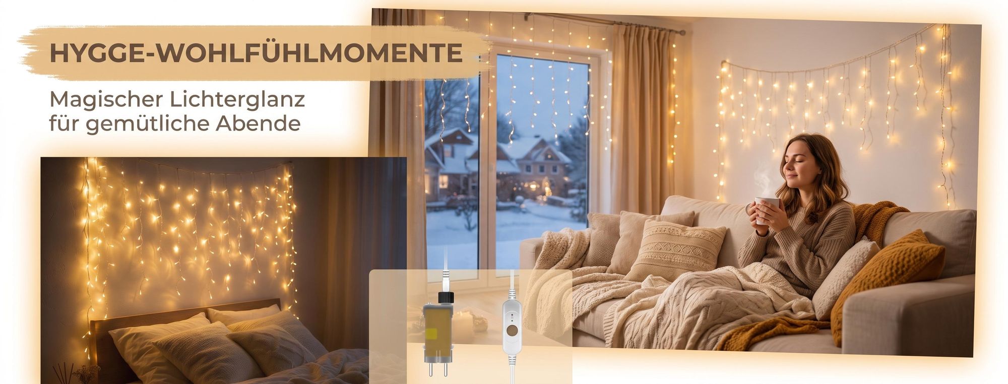 LARS360 Lichtervorhang 30 m, 1200 LEDs, 8 Modi, Memory & Fernbedienung, Warmweiß, Eisregen Weihnachtsbeleuchtung für Fenster, Balkon, Terrasse & Garten